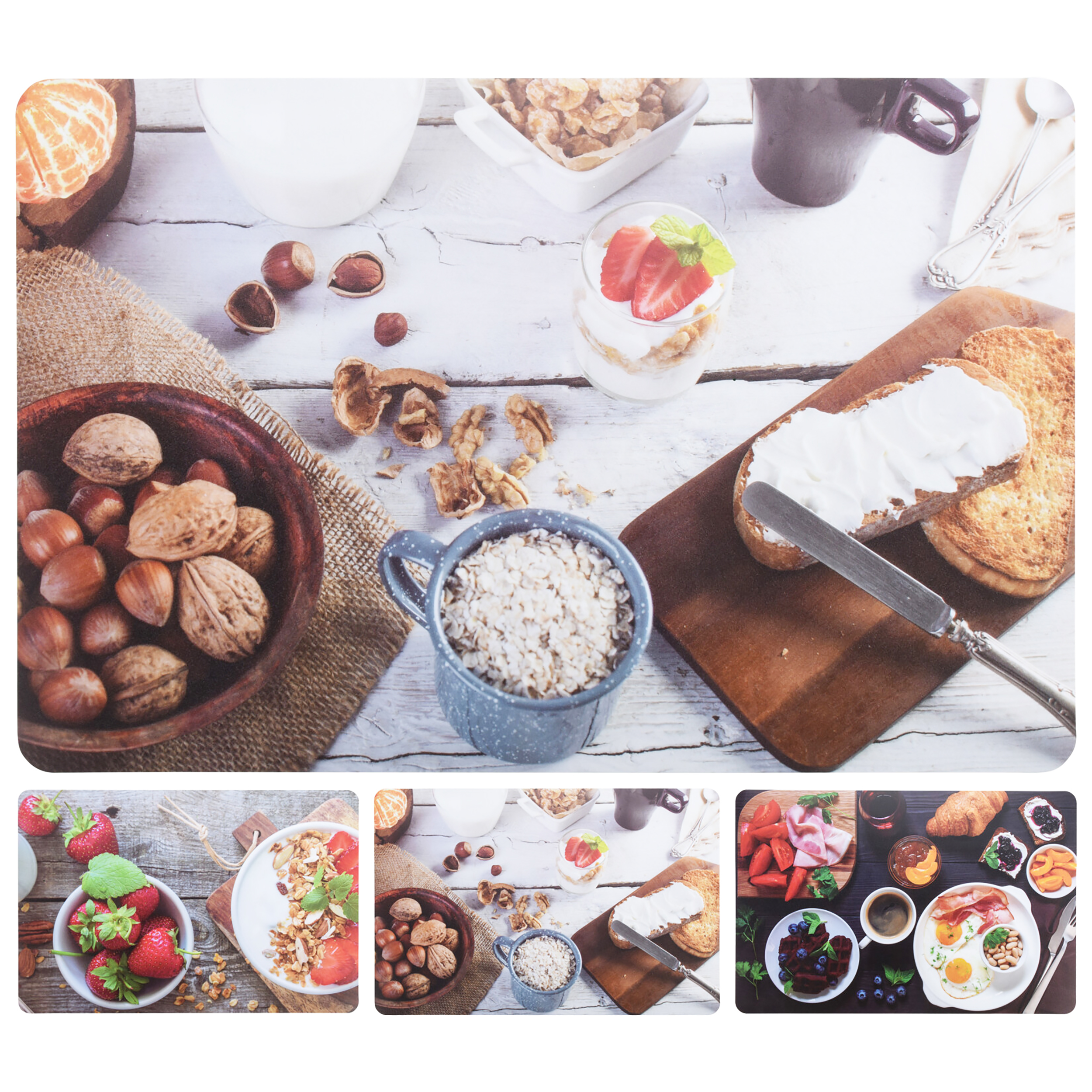 9er Set abwaschbare Tischsets "Nuss und Frucht" mit leckeren Motiven - 43,5 x 28,5 cm
