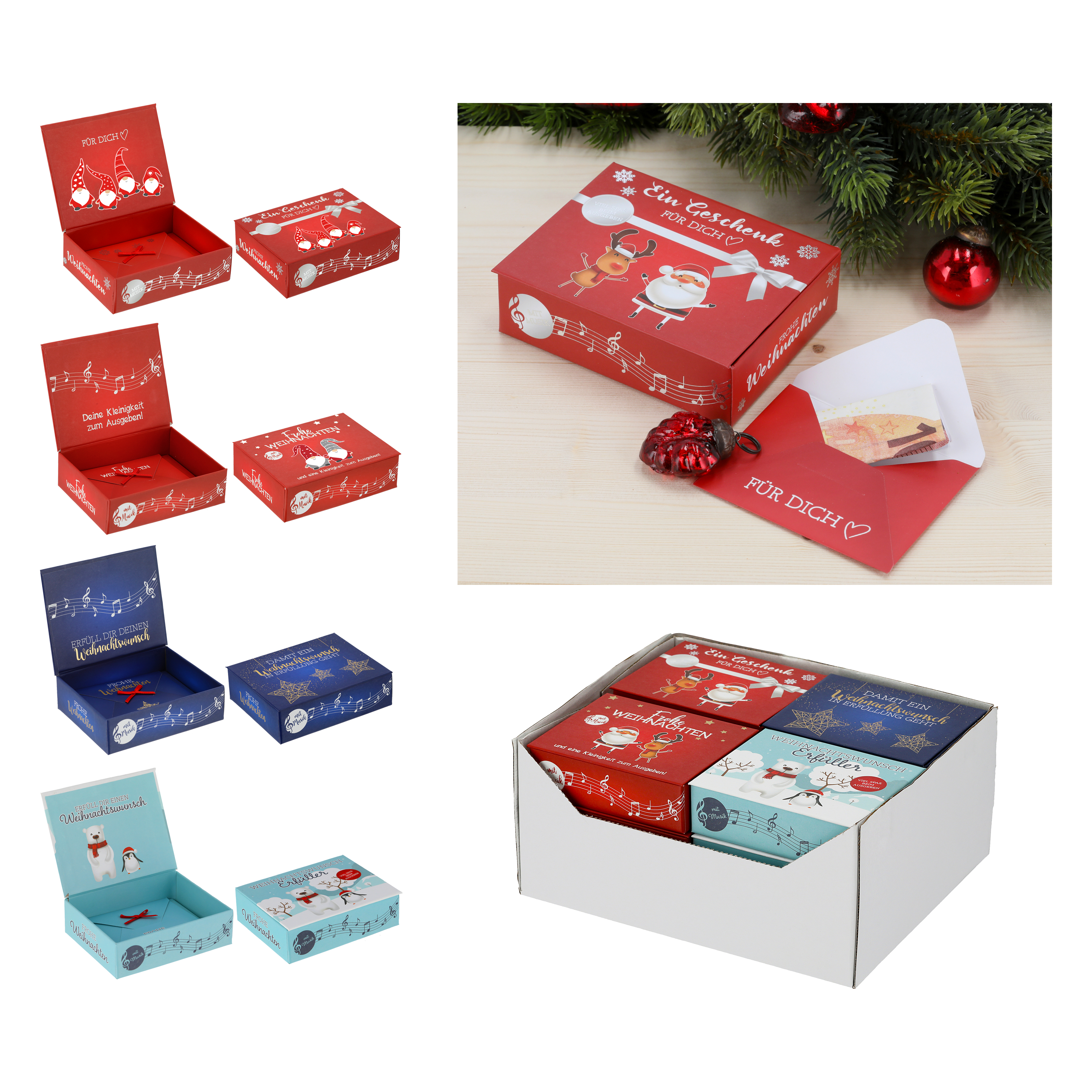 Geldgeschenk "Musikbox" Weihnachten 11 x 9 cm - 4 Modelle