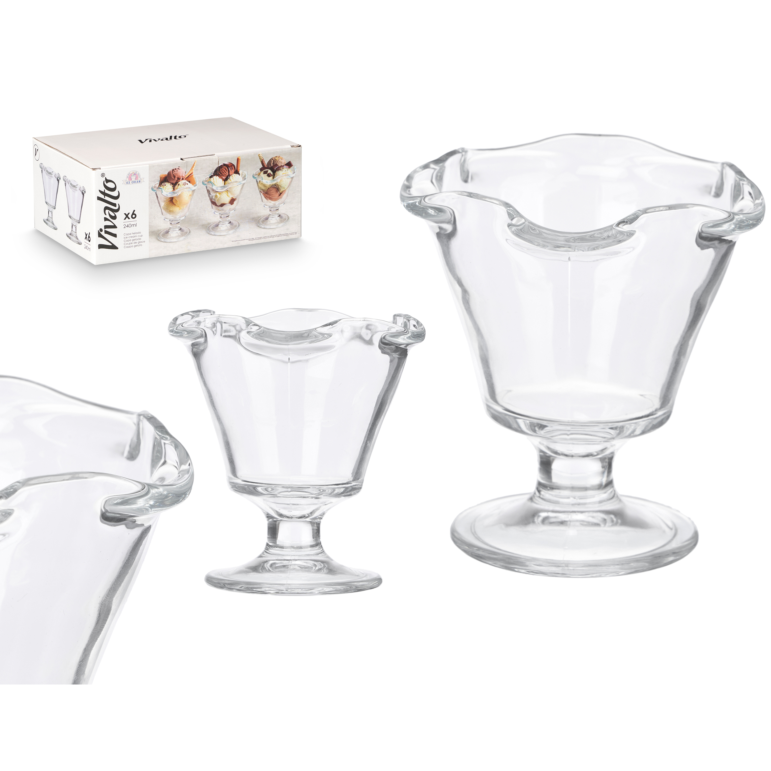 6 x Eisbecher "Liva" mit Fuß H 11,5 cm - 240 ml