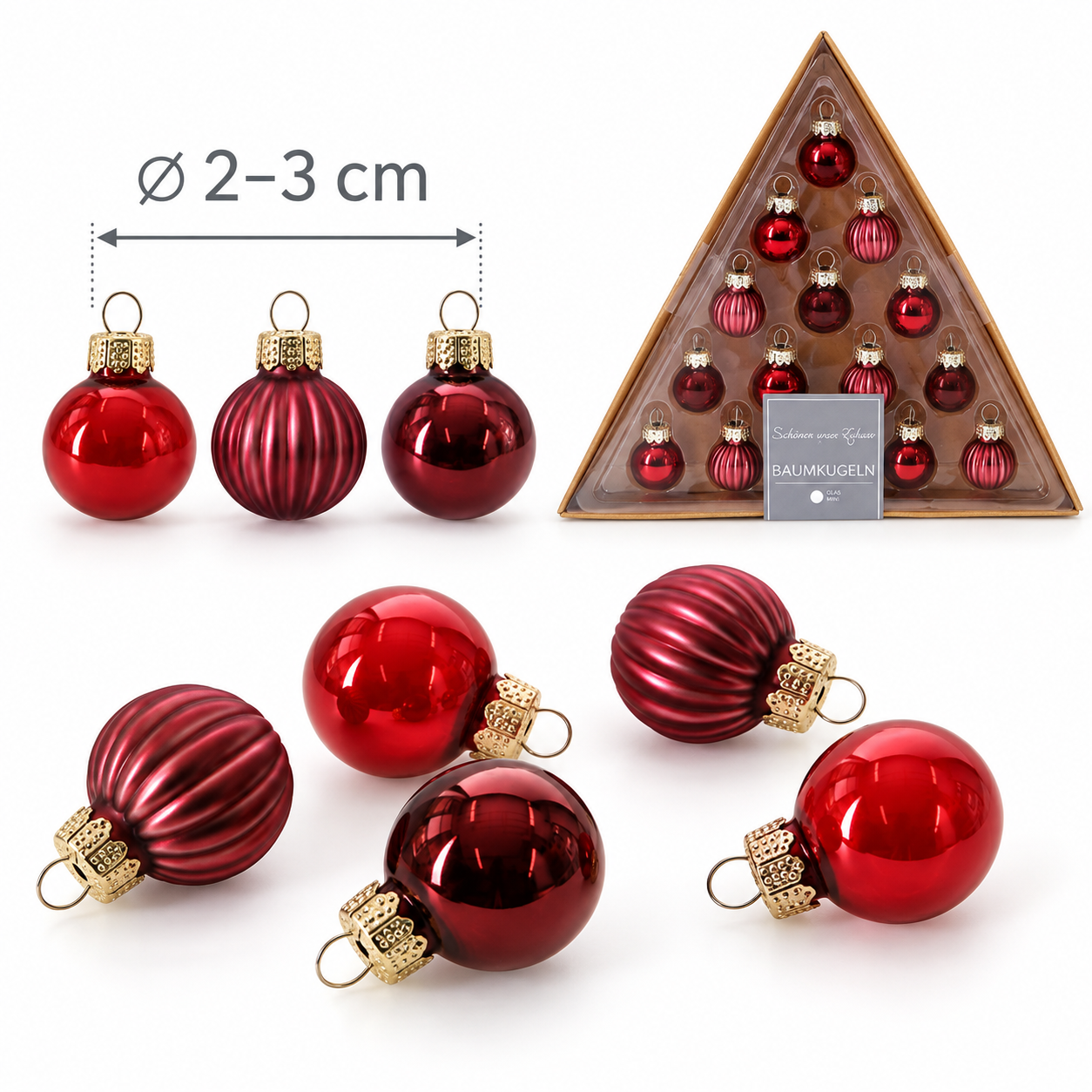 15 x kleine Baumkugeln aus Glas - Ø 2 cm + 3 cm