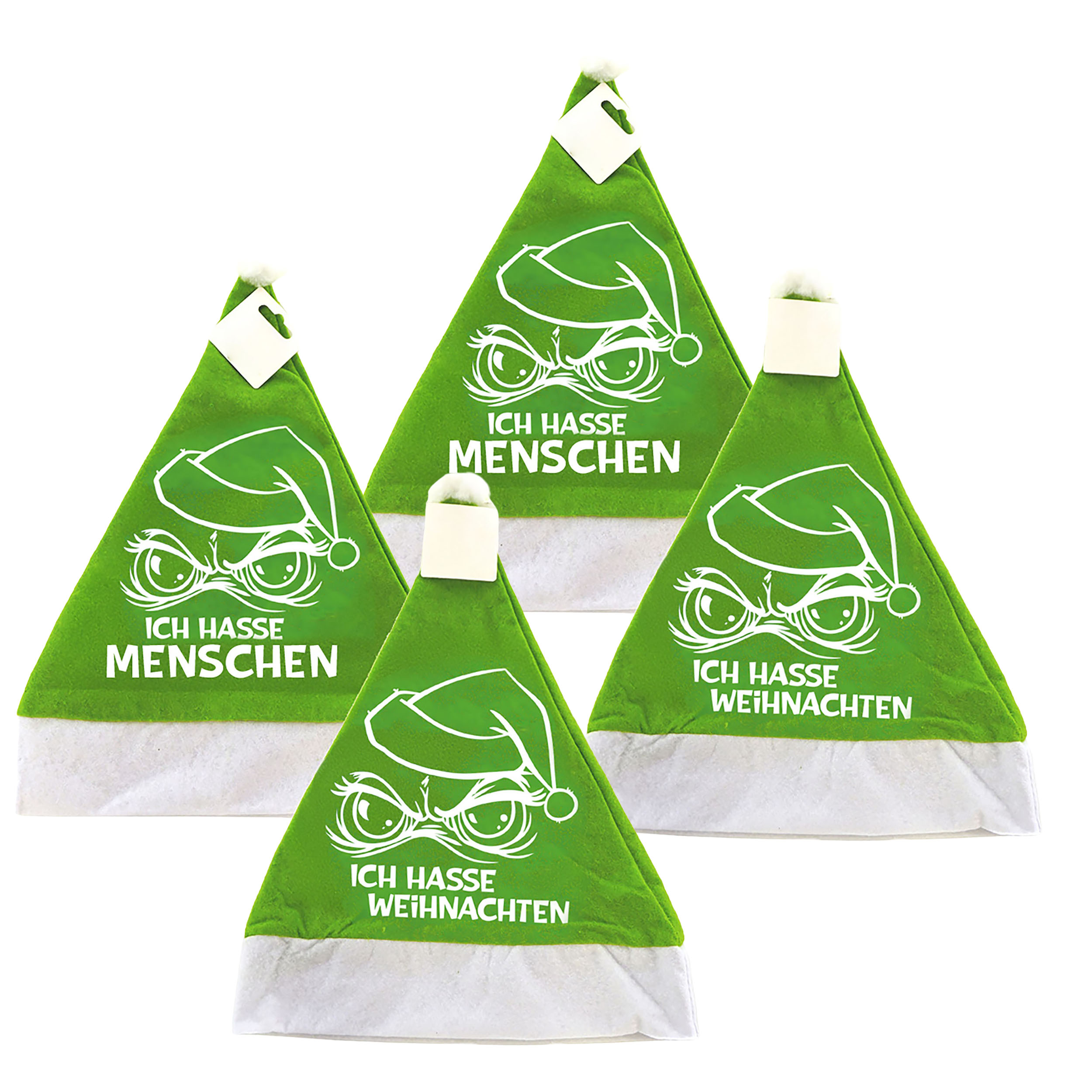 4 x Nikolausmützen "Festtags-Muffel" aus Plüsch mit Bommel - 2 Modelle