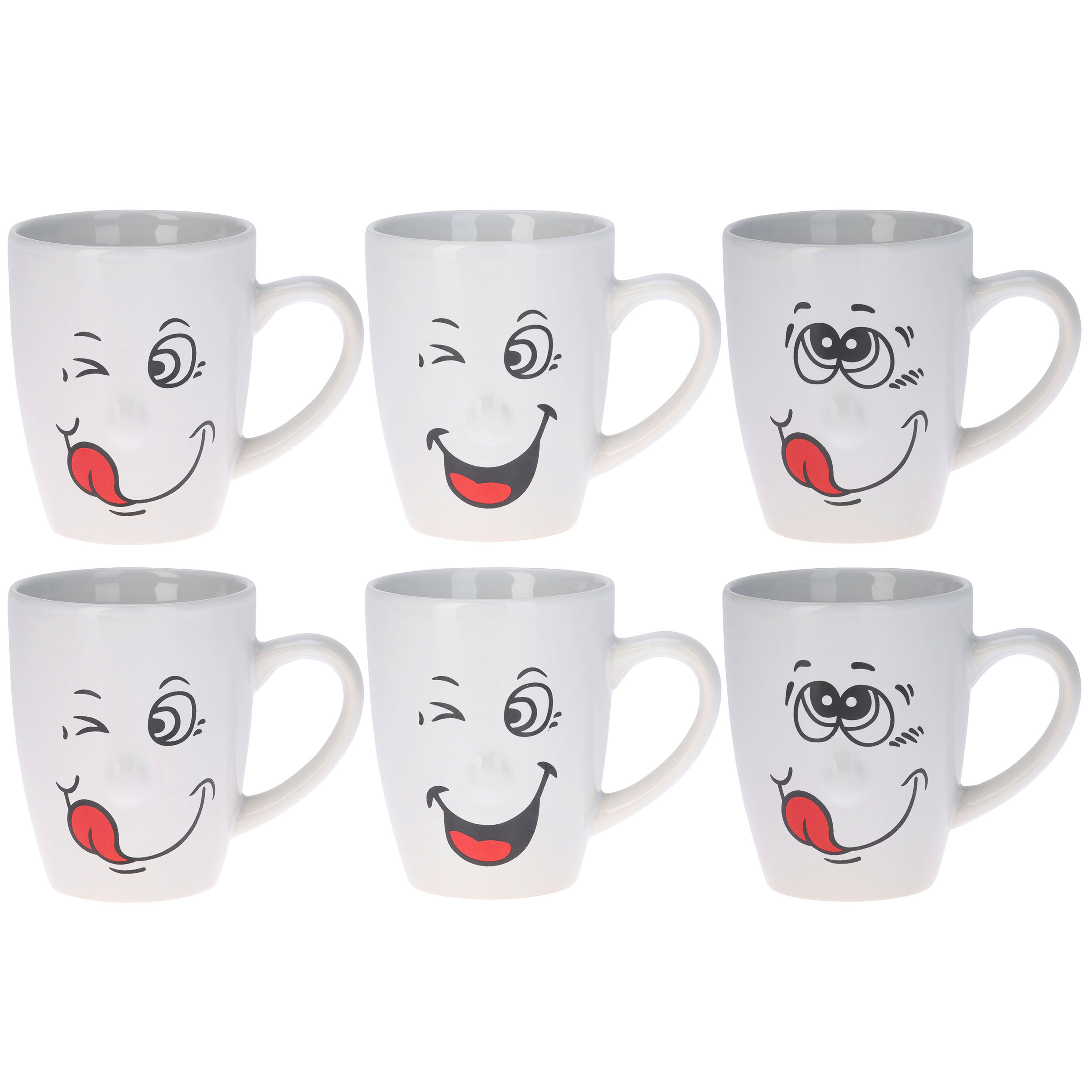 6-tlg. Set lustige Tassen aus Keramik mit Gesicht