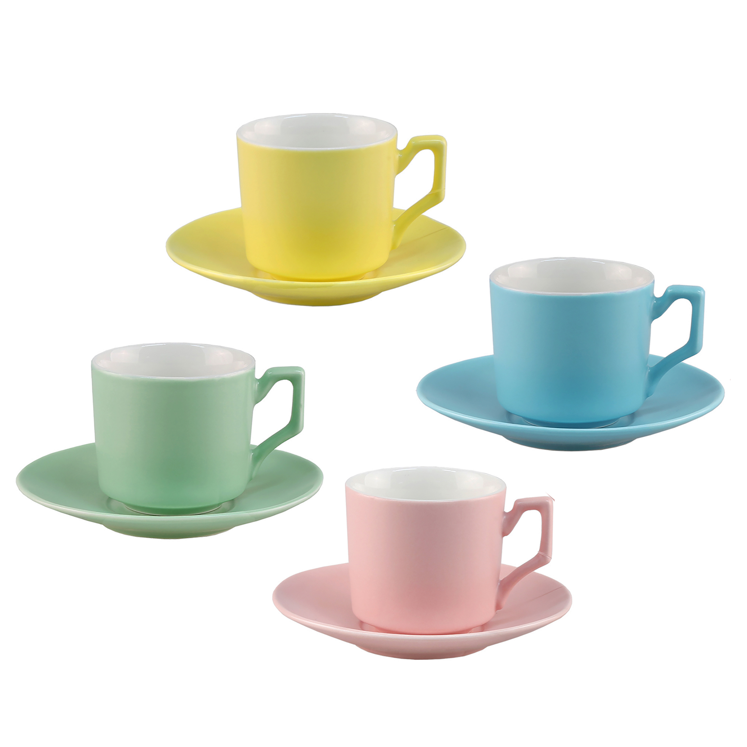 4-tlg. Espressotassen Set mit Unterteller aus Keramik 80 ml