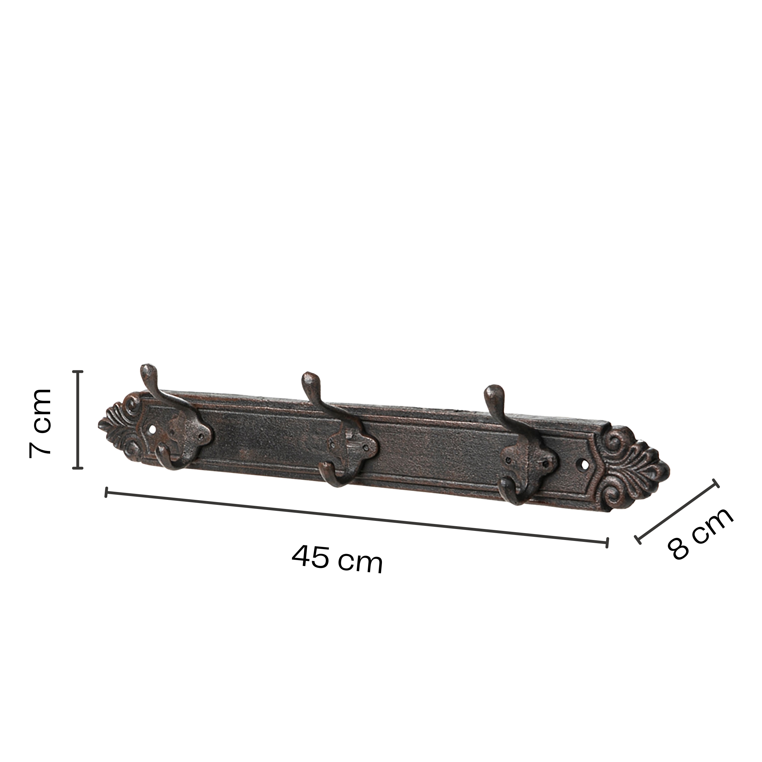 Massive Hakenleiste aus Gusseisen - 3 Haken - L 45 cm