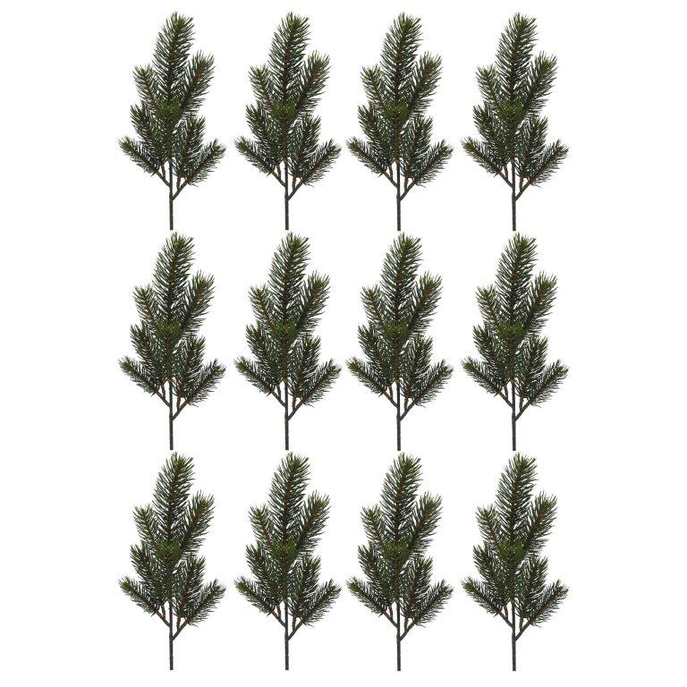6 x Künstliche Tannenzweige, Gesamtlänge ca. 40 cm - 8 Triebe