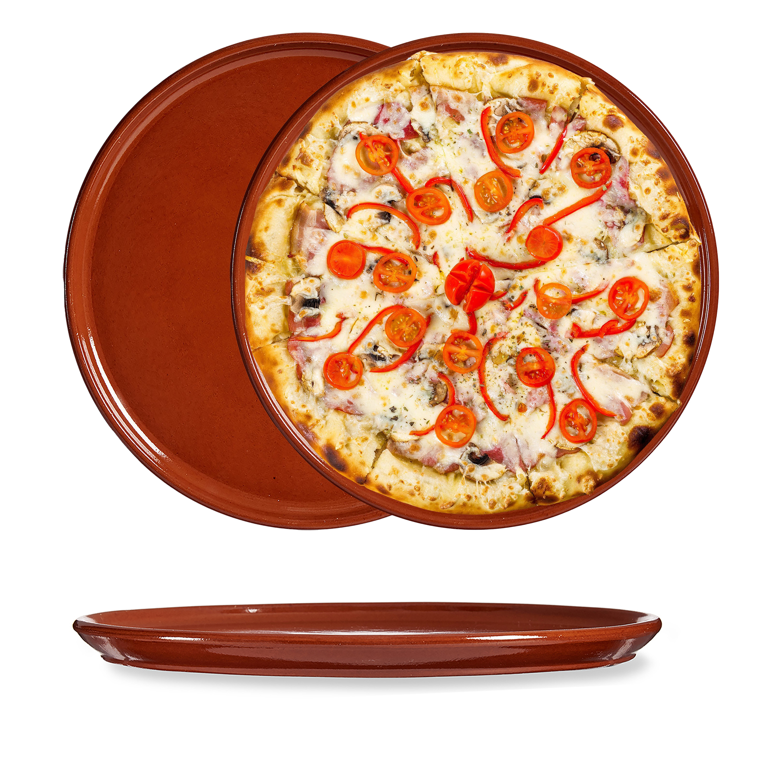 Pizzateller aus Ton im XL Format Ø 32 cm