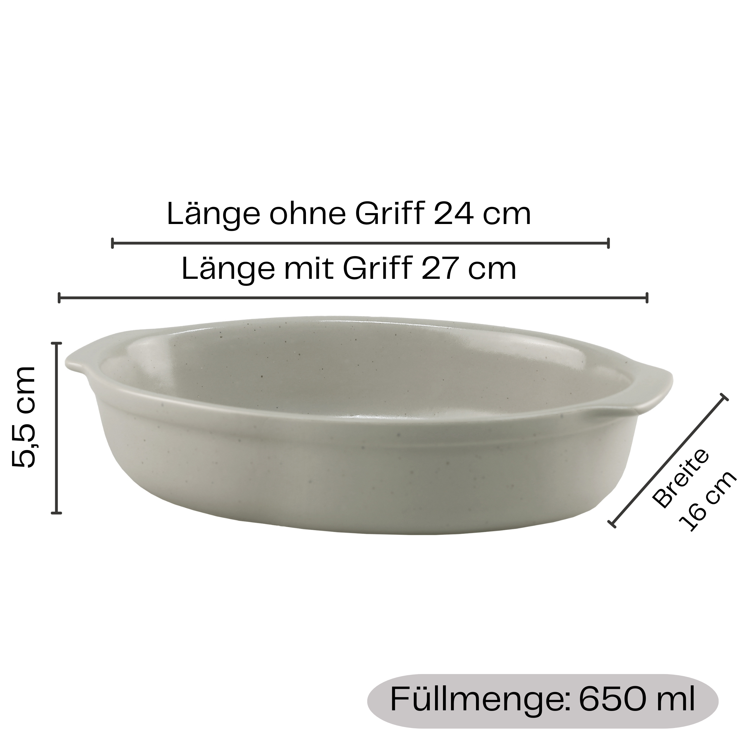 Auflaufform aus Keramik in ovaler Form mit Griff 27 x 16 cm