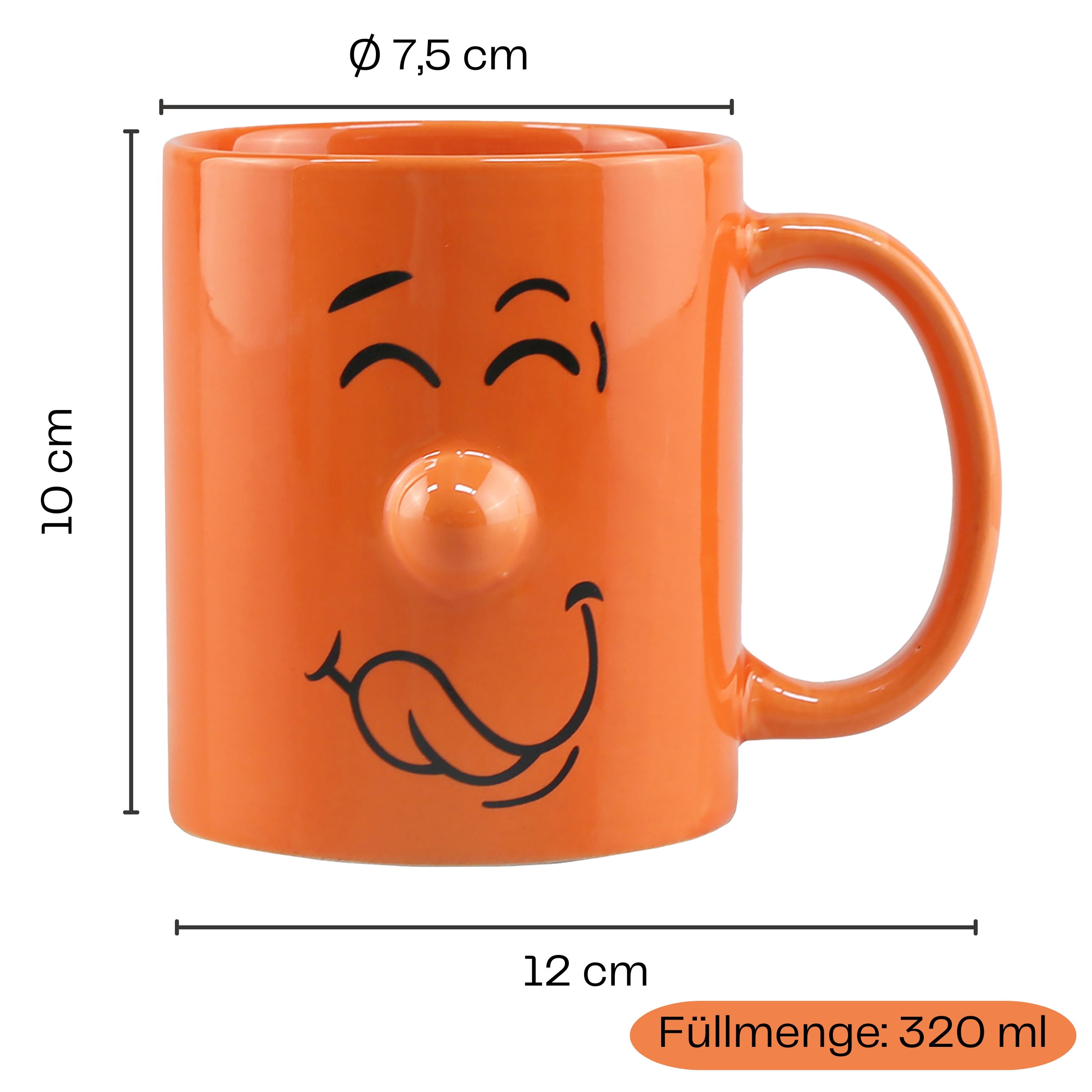 4 x Tassen mit lustigem Gesicht und Knollennase