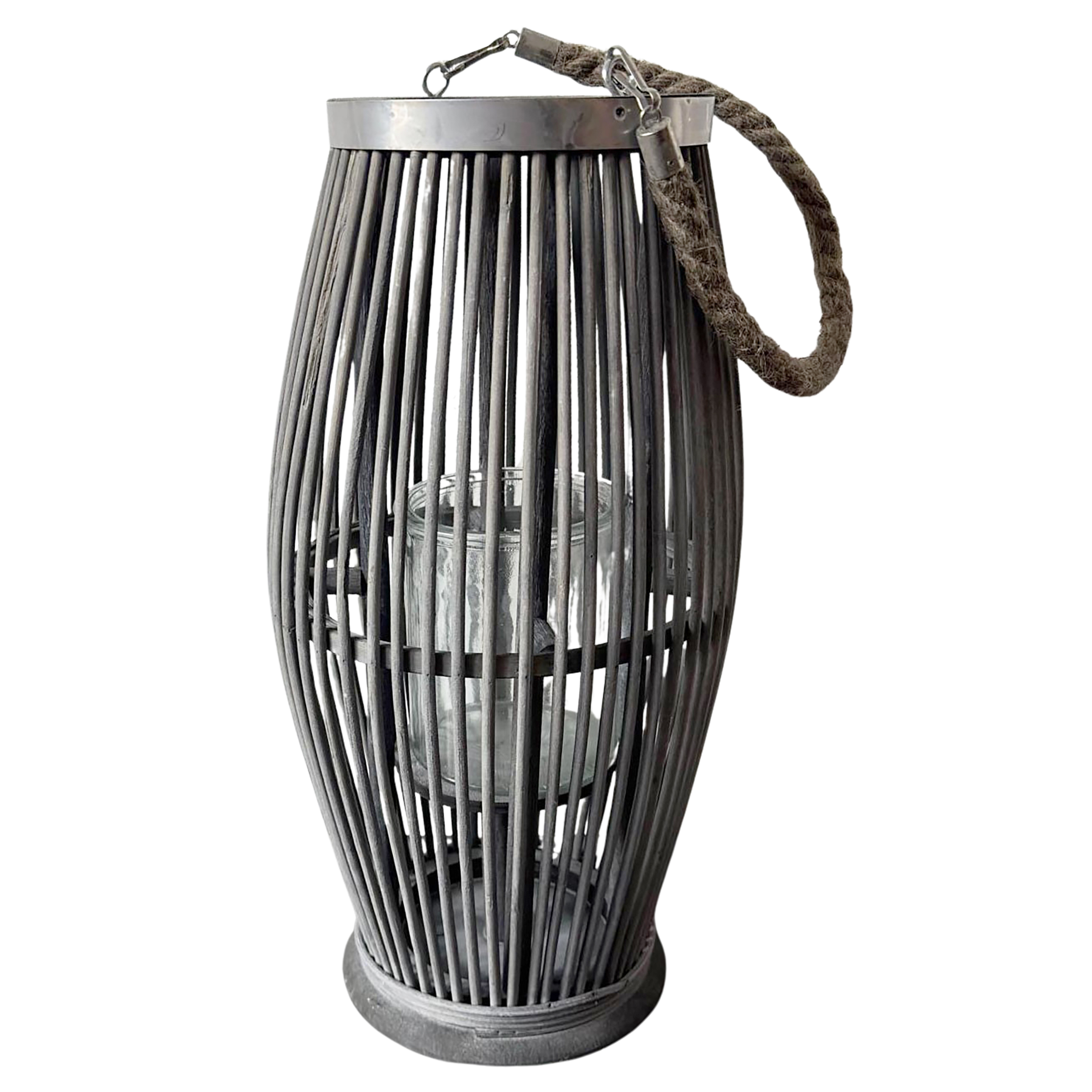 Laterne aus Bambus mit Henkel und Glaszylinder H 40 bis 74 cm