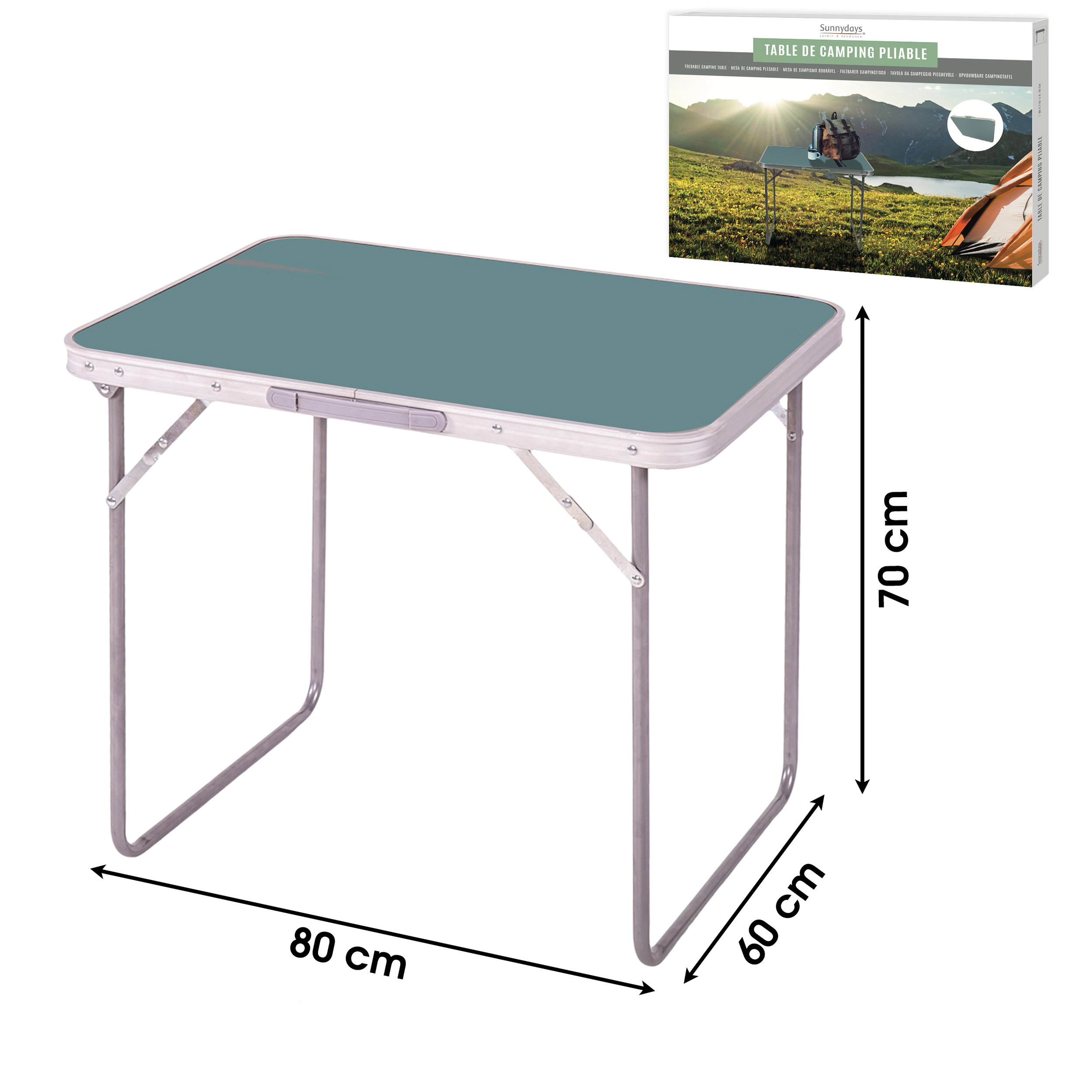Campingtisch aus Metall, Aluminium und Holz 80 x 60 x 70 cm (L/B/H) - klappbar