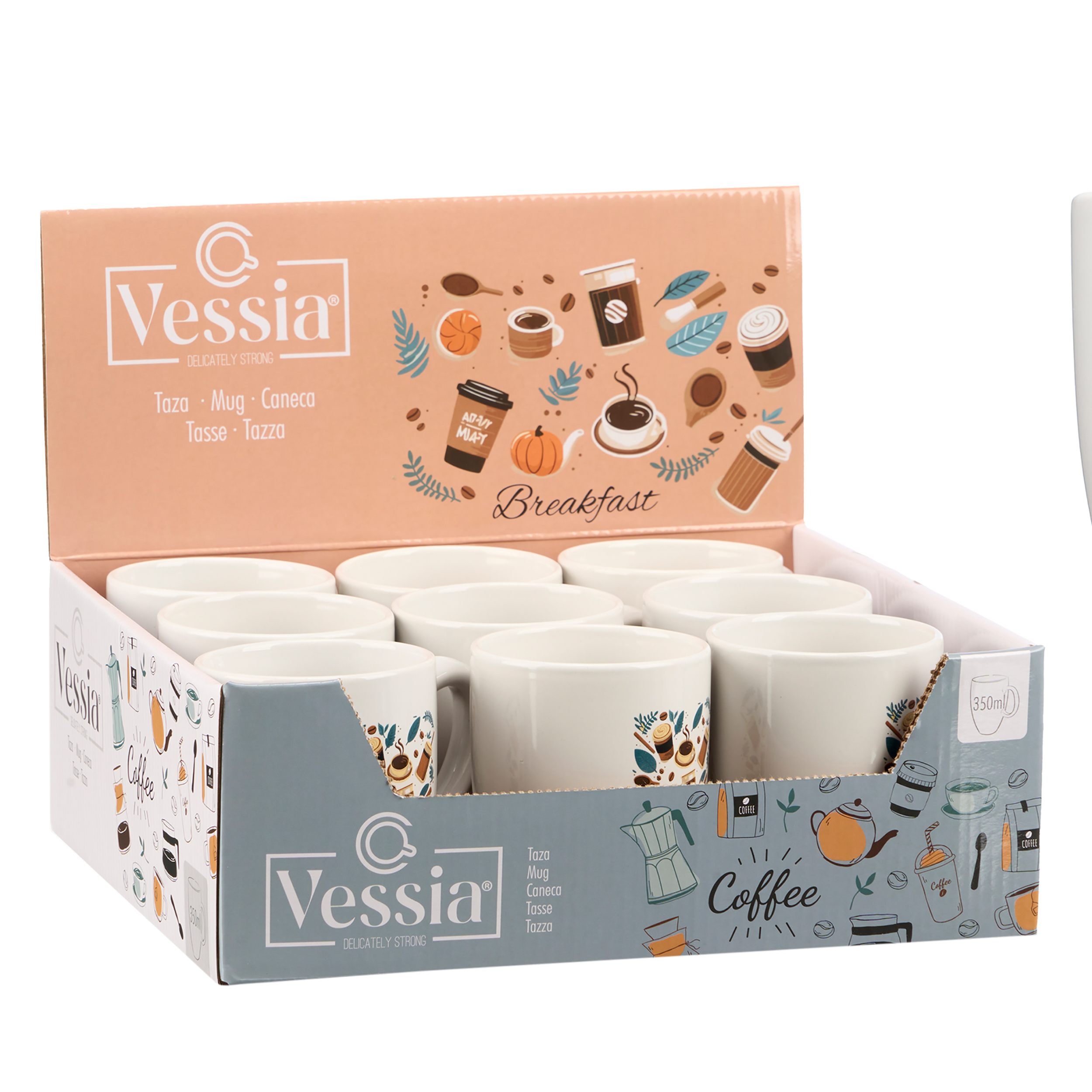 9 x Tassen "Emilia" aus Porzellan  in 2 Modellen sortiert - 350 ml