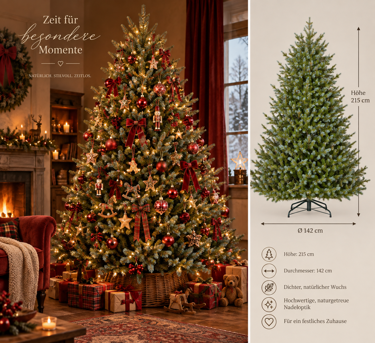 Großer künstlicher Weihnachtbaum - naturgetreu - 185 cm oder 215 cm