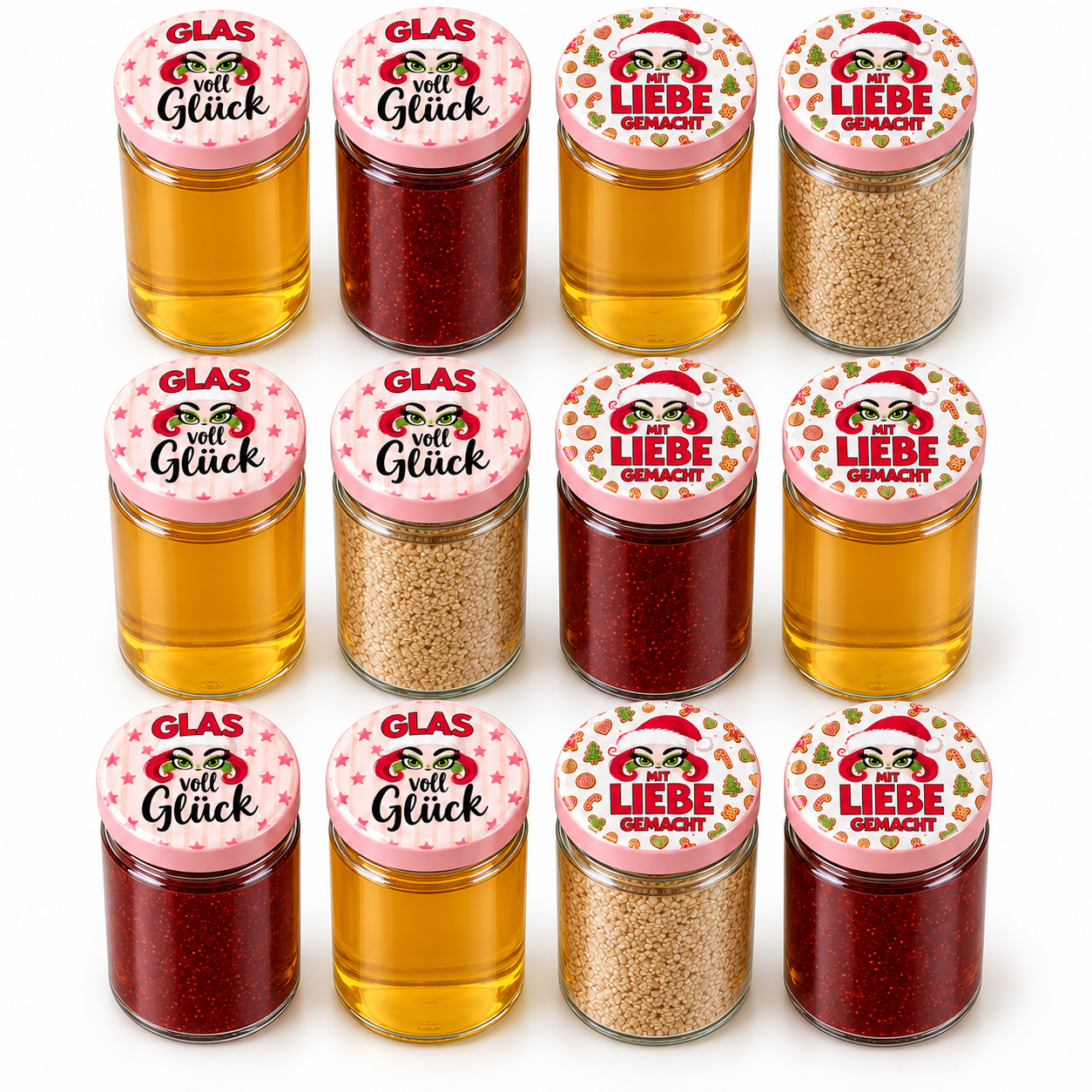 12 x Einmachgläser "X-Miss" mit Ladys Design in Pink - 100 ml oder 200 ml