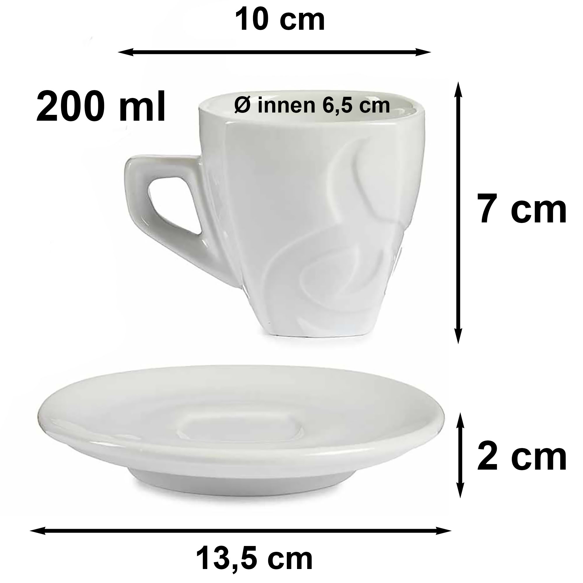 6 x Tassen mit Unterteller aus Porzellan / 12-teilig