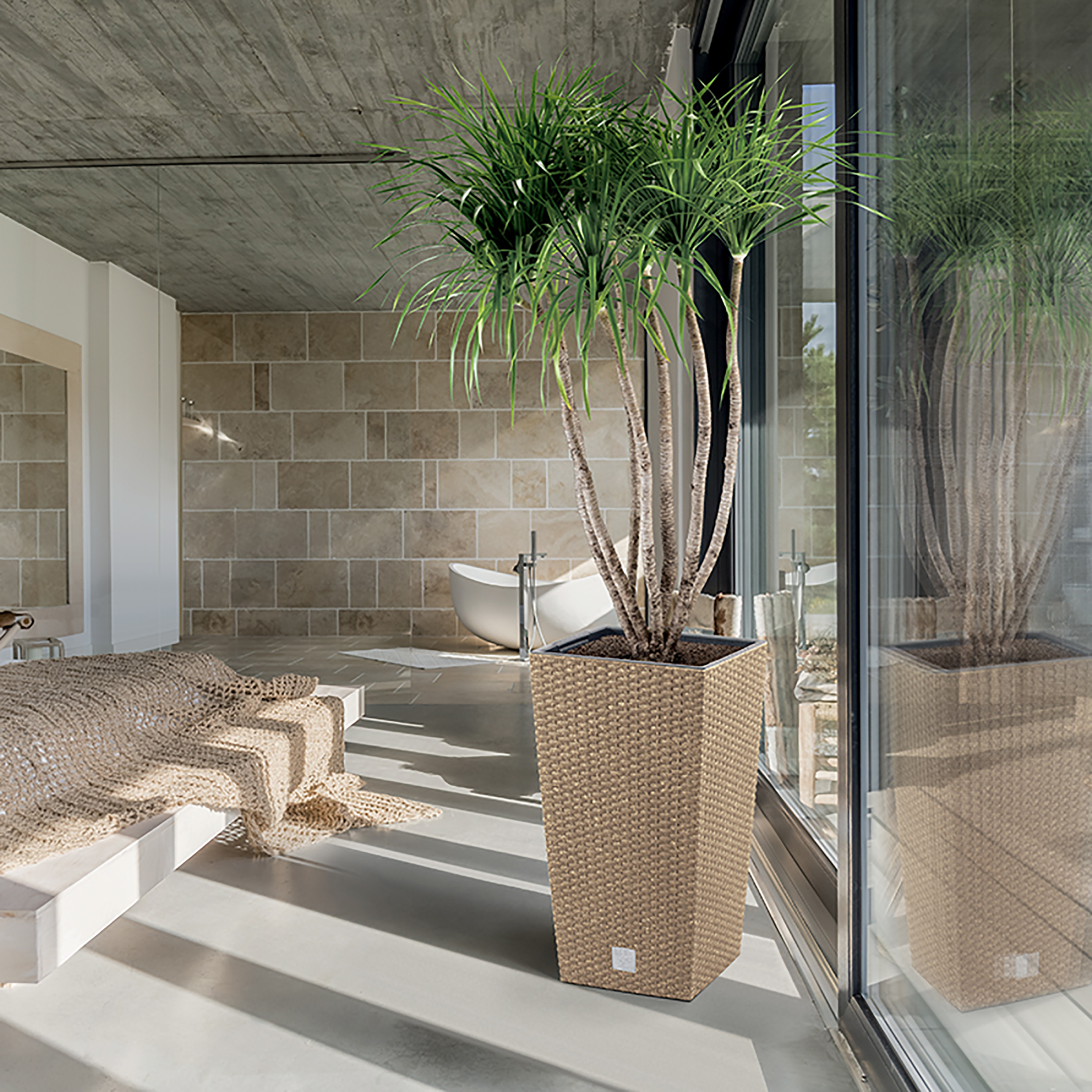 Blumentopf - Pflanzsäule RATO SQUARE in Rattan-Optik, wetterfest