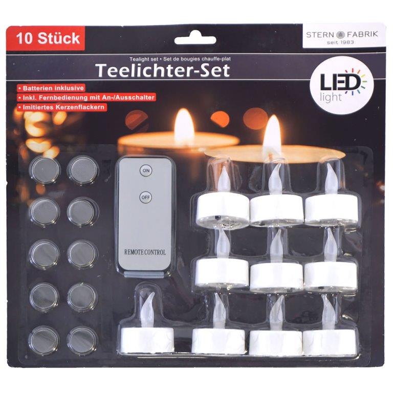 10er LED Teelichter - Flammenlose flackernde Kerzen - mit Timer und Fernbedienung