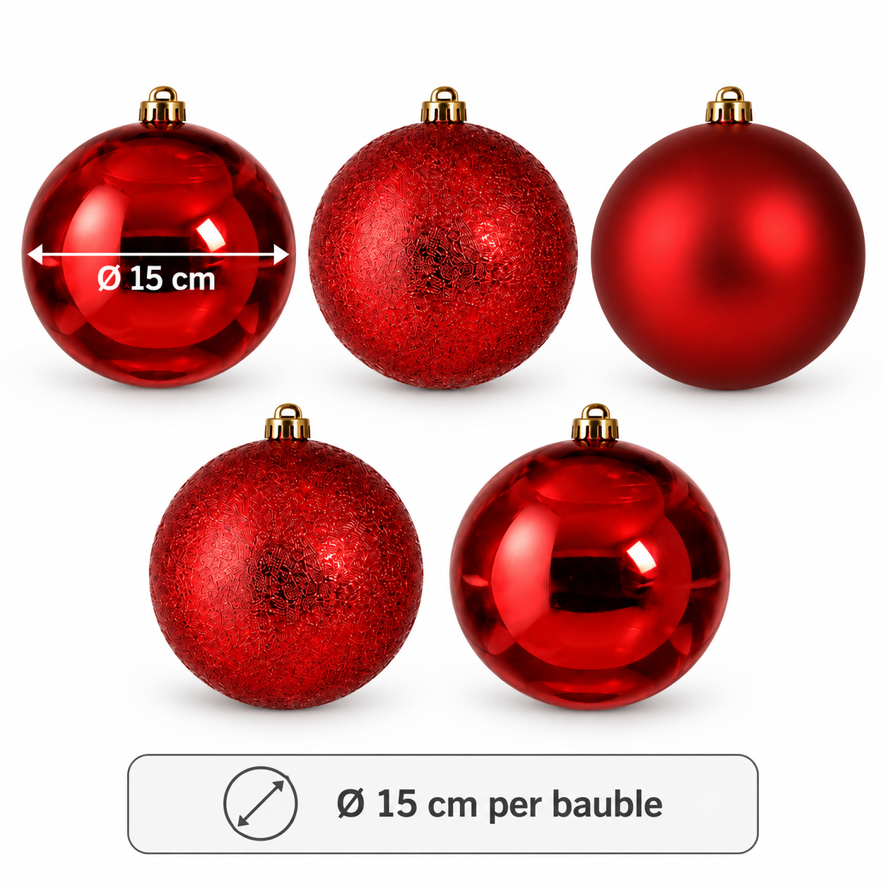 5er Set Weihnachtskugeln aus recyceltem Kunststoff, bruchsicher - Ø 15 cm