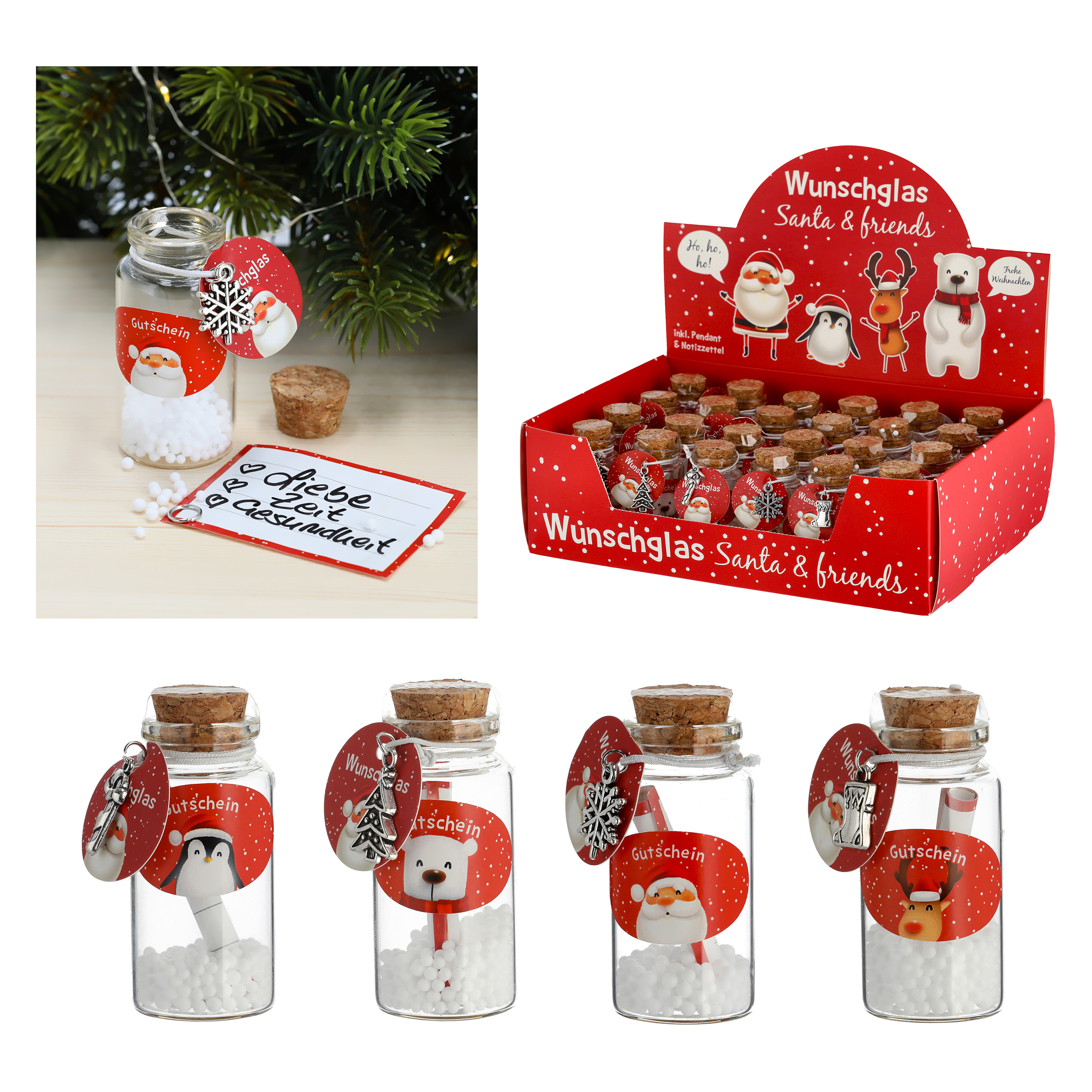 Glasröhrchen-Set "Fröhliche Weihnachten" H 6 cm für Gutschein oder Geldgeschenke