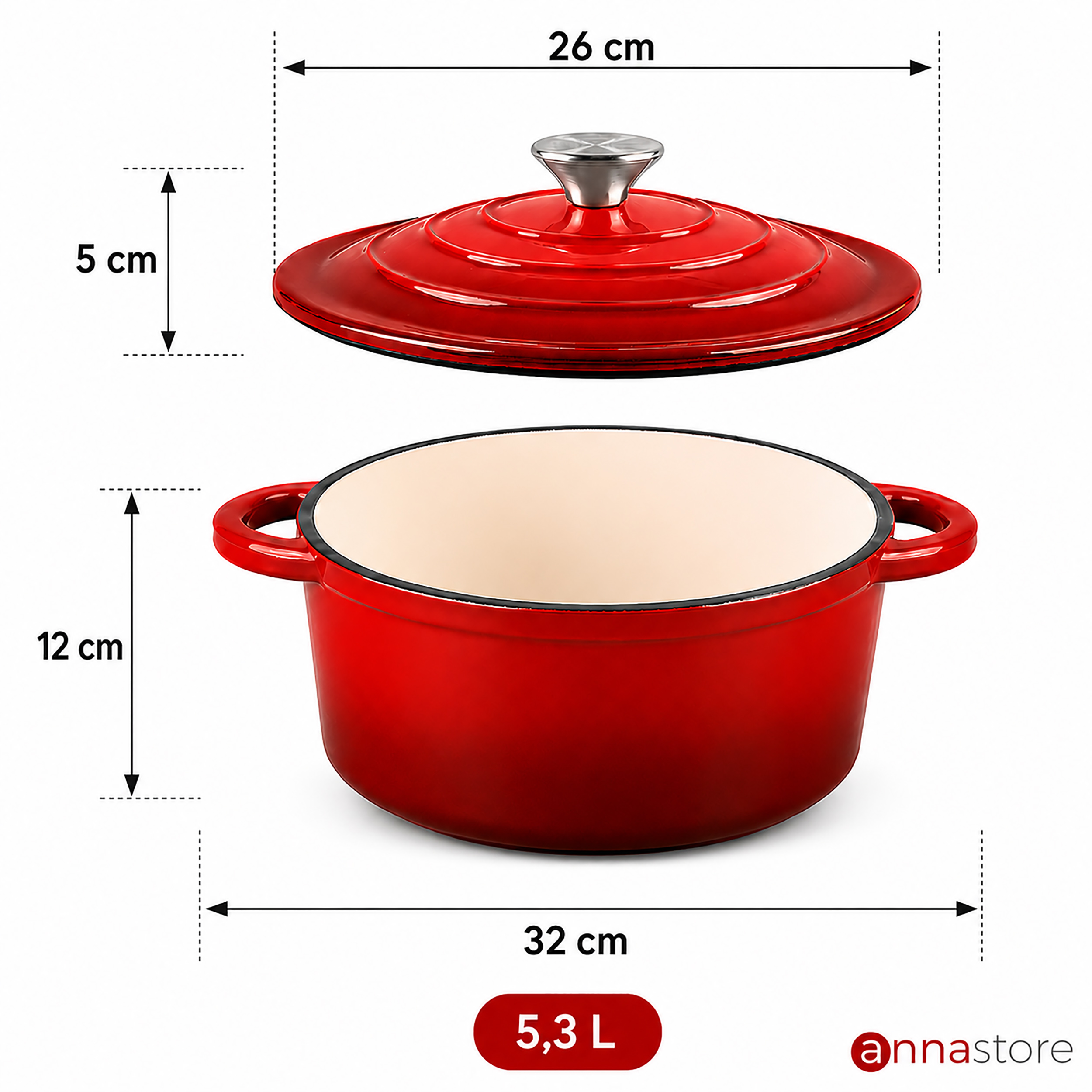 Casserole aus Gusseisen mit Deckel - Emaille Bräter