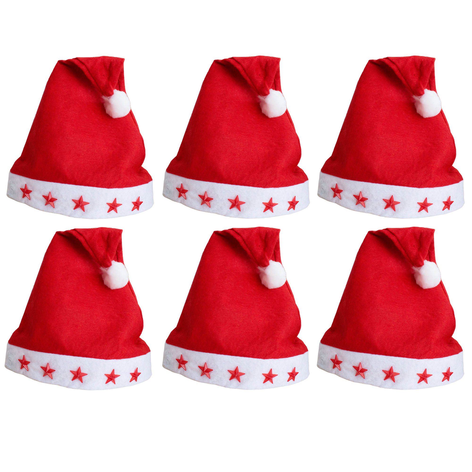 6 x Weihnachtsmütze mit blinkenden Sternen