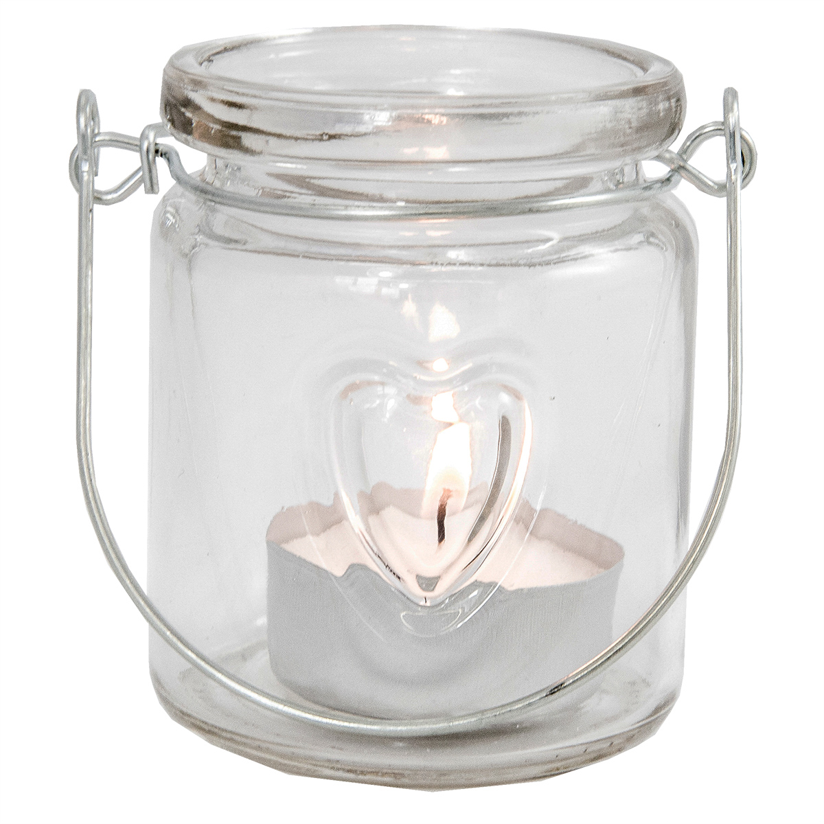 12 x Windlichter aus Glas "Herz" mit Henkel