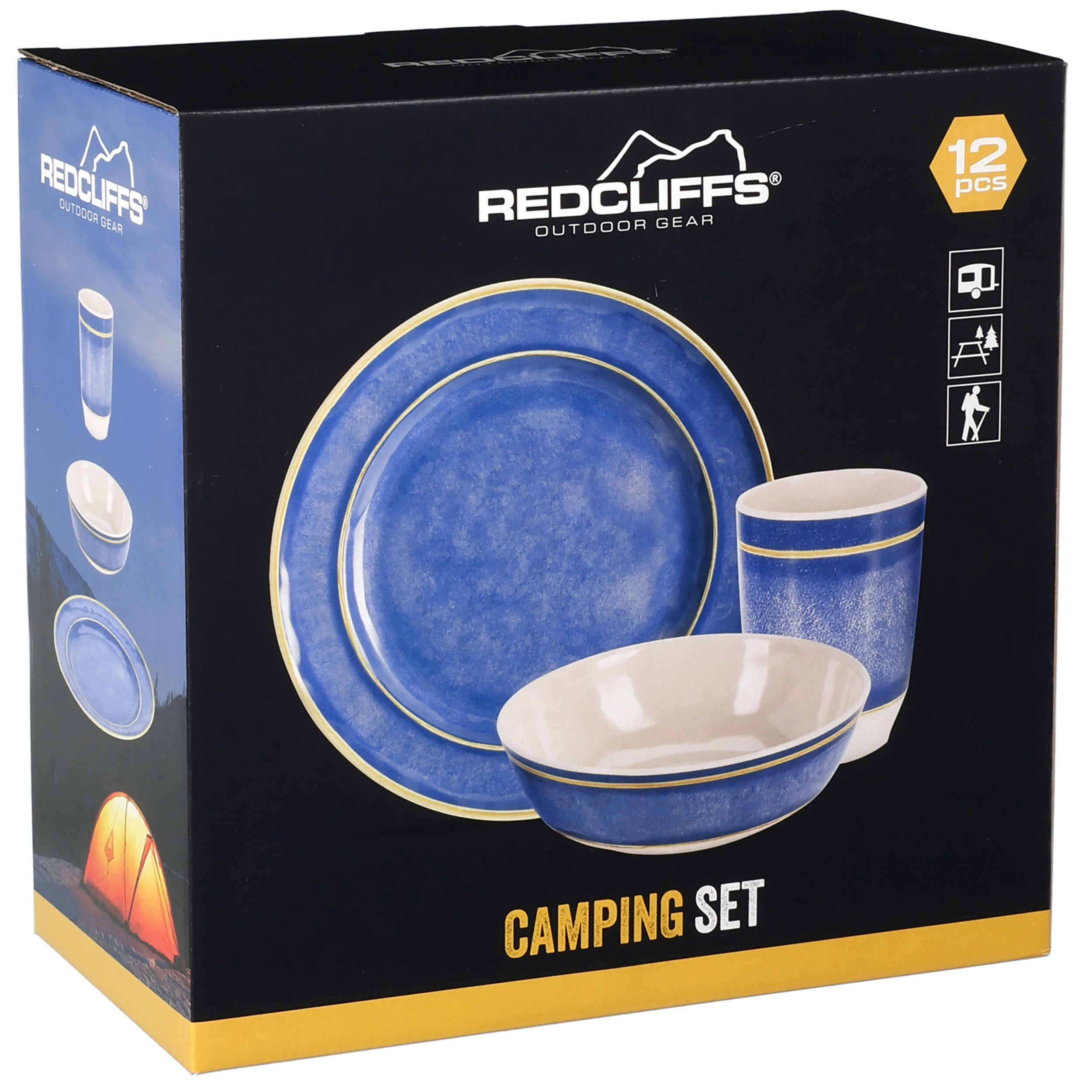 12-tlg. Camping-Geschirr Set im Vintage-Look aus Melamin