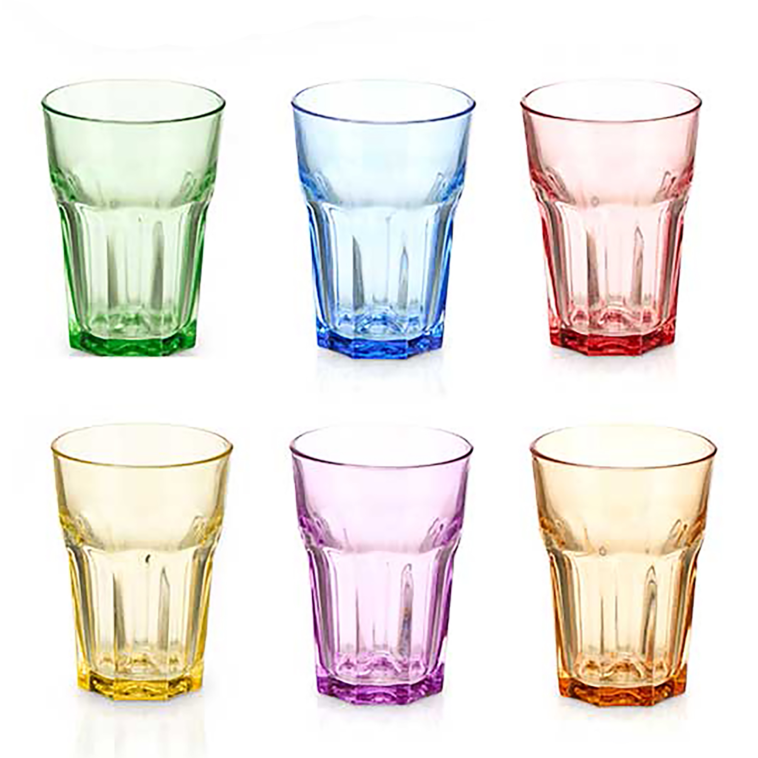6 x Trinkgläser aus buntem Glas 340 ml - H 12 cm