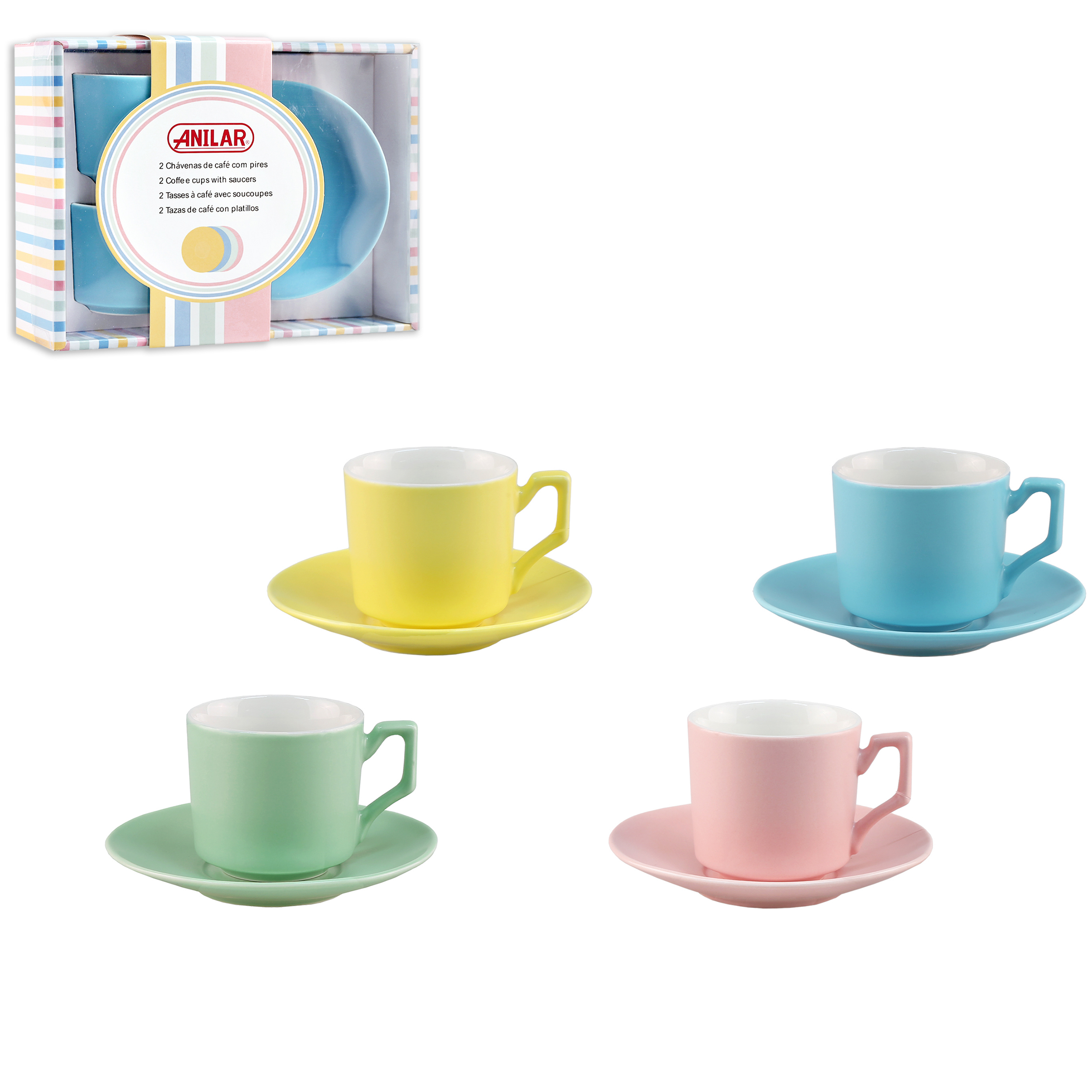 4-tlg. Espressotassen Set mit Unterteller aus Keramik 80 ml