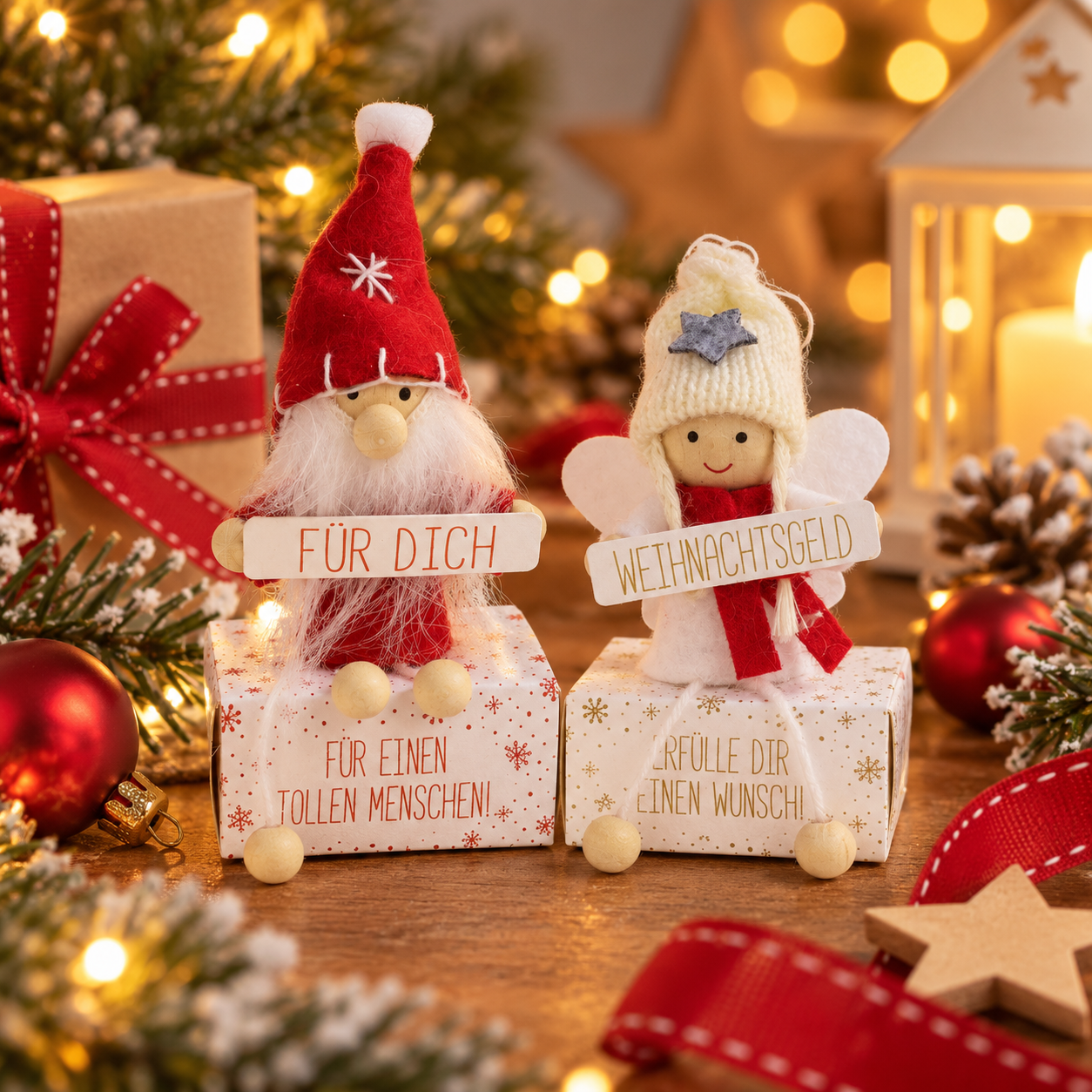 Wichtel "Weihnachtsgeld" auf Box für Geldgeschenke 4 x 5 x 10 cm
