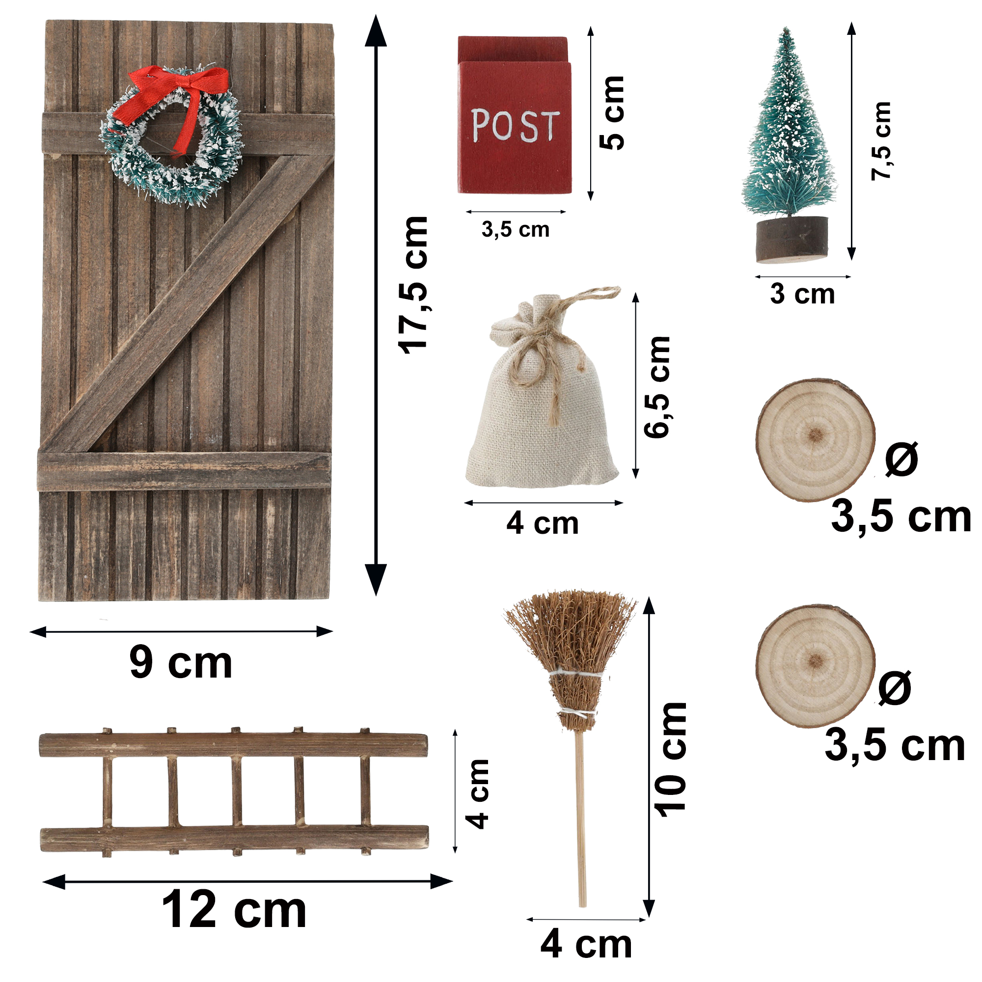 Wichteltür 8-tlg. aus Holz und Jute - Tür H 18 cm