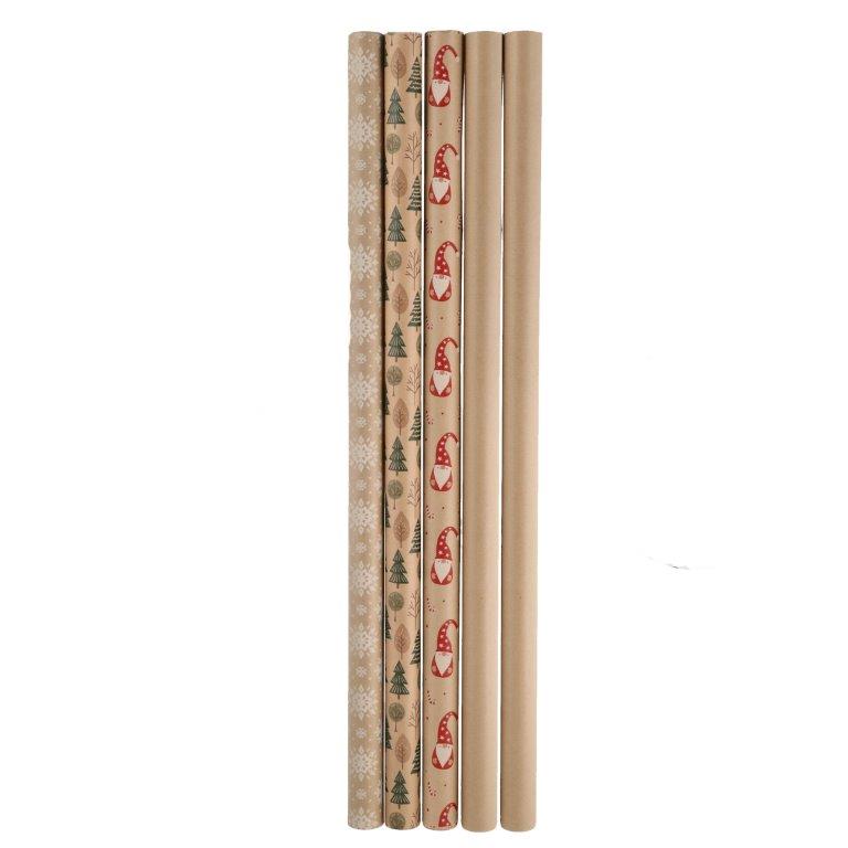 5 Rollen Geschenkpapier für Weihnachten - pro Rolle 2 x 0,7 m