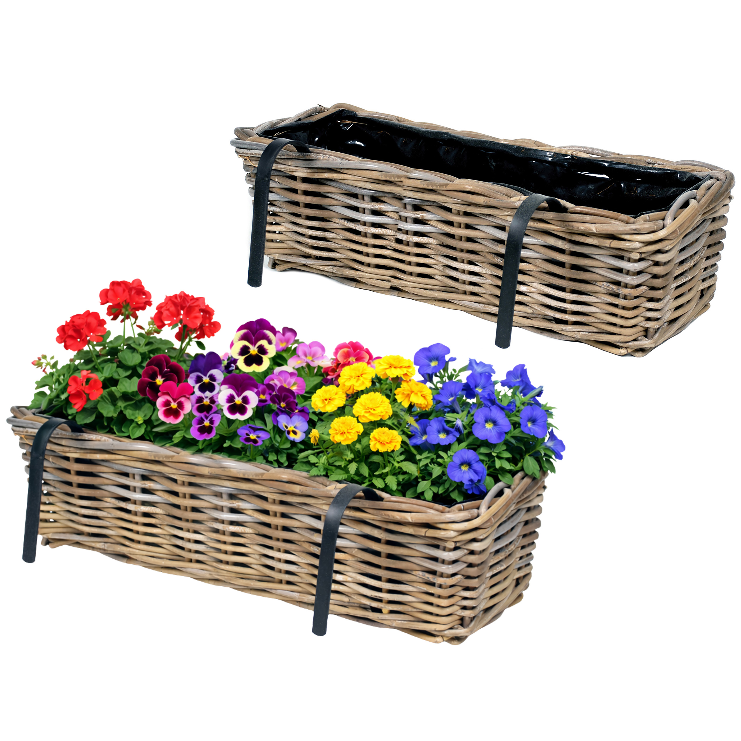 Blumenkasten "Marie" aus Weide mit Folie und Halterung