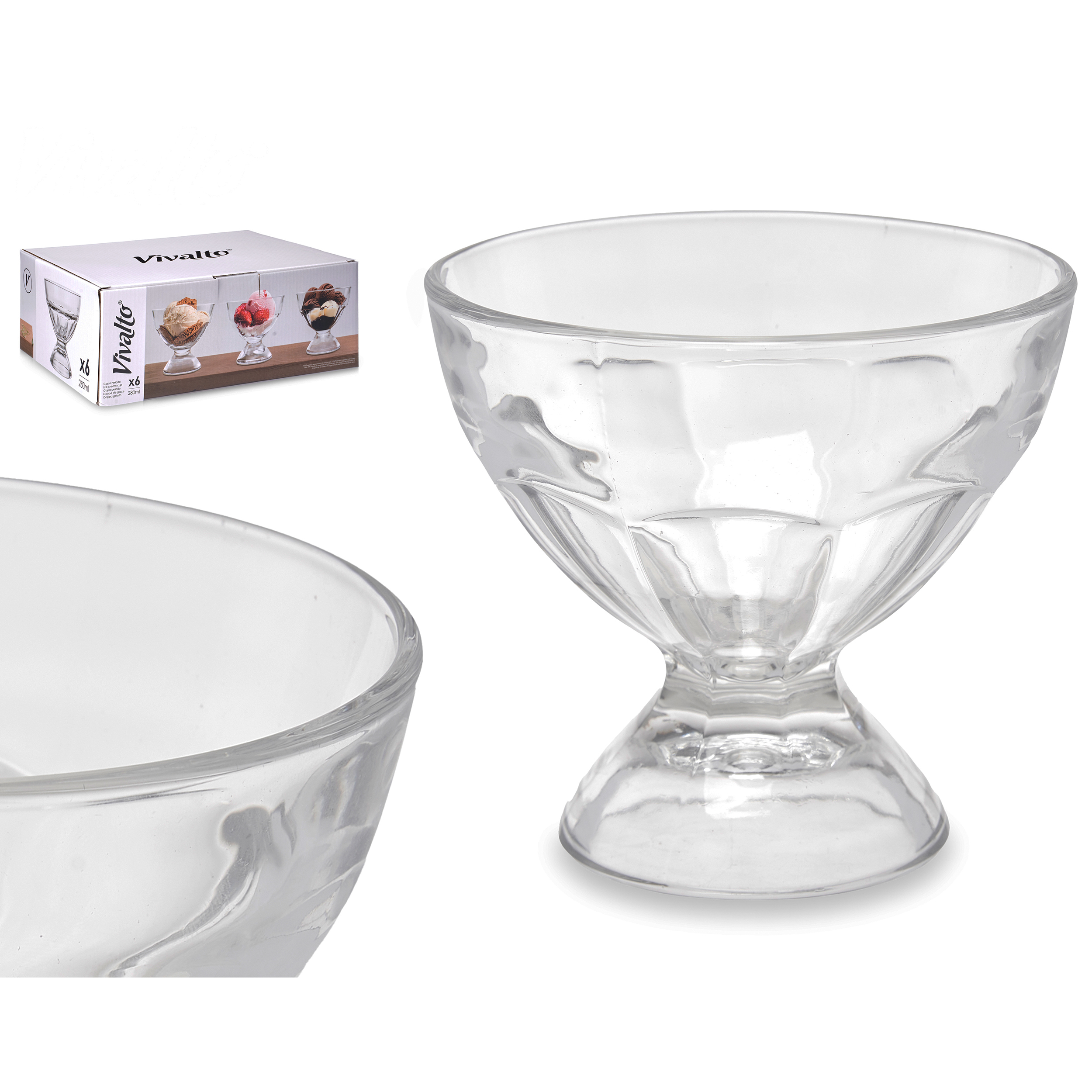 6-tlg. Set Eisbecher / Dessertschalen aus Glas mit Fuß