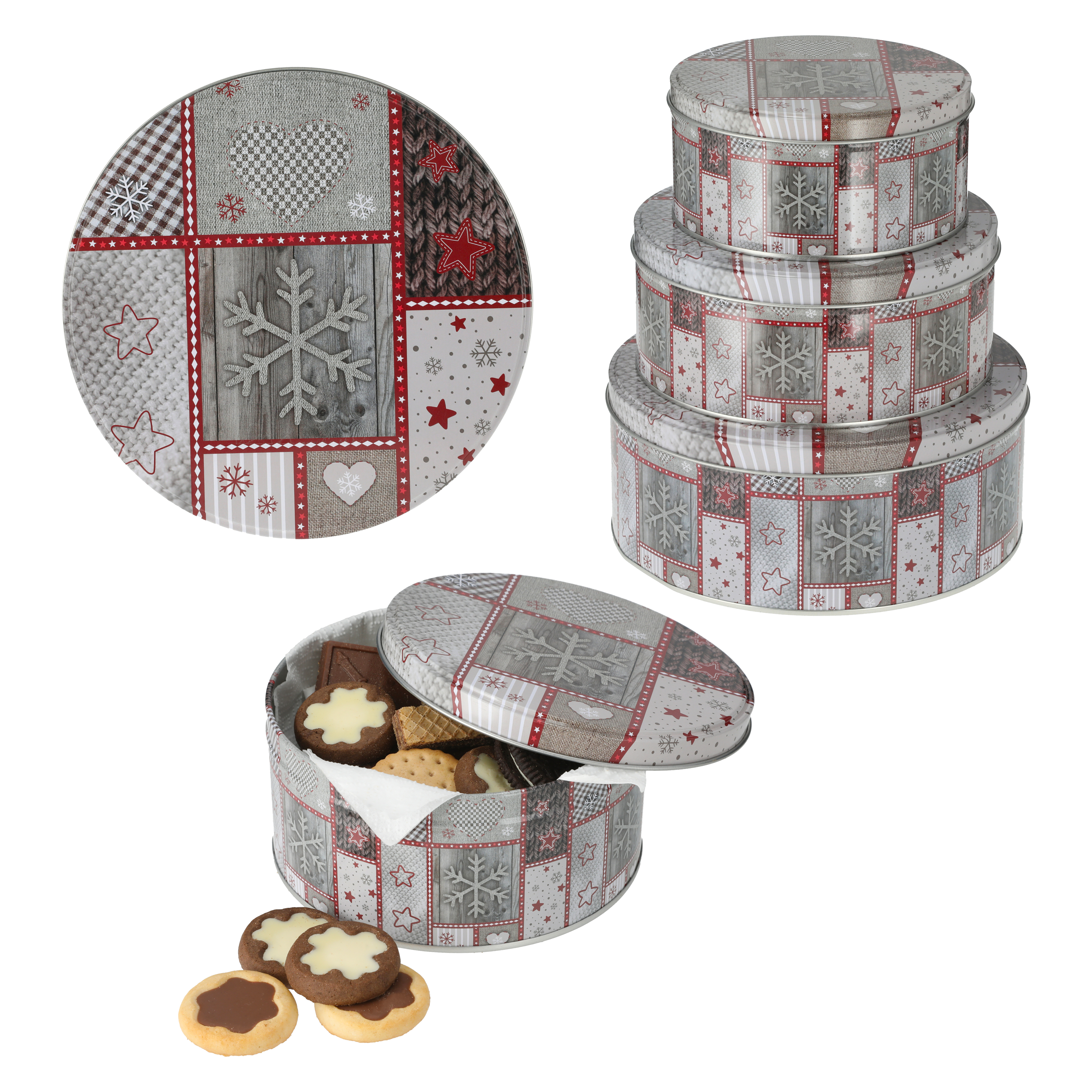 3-tlg. Set Gebäckdosen mit weihnachtlichen Motiven