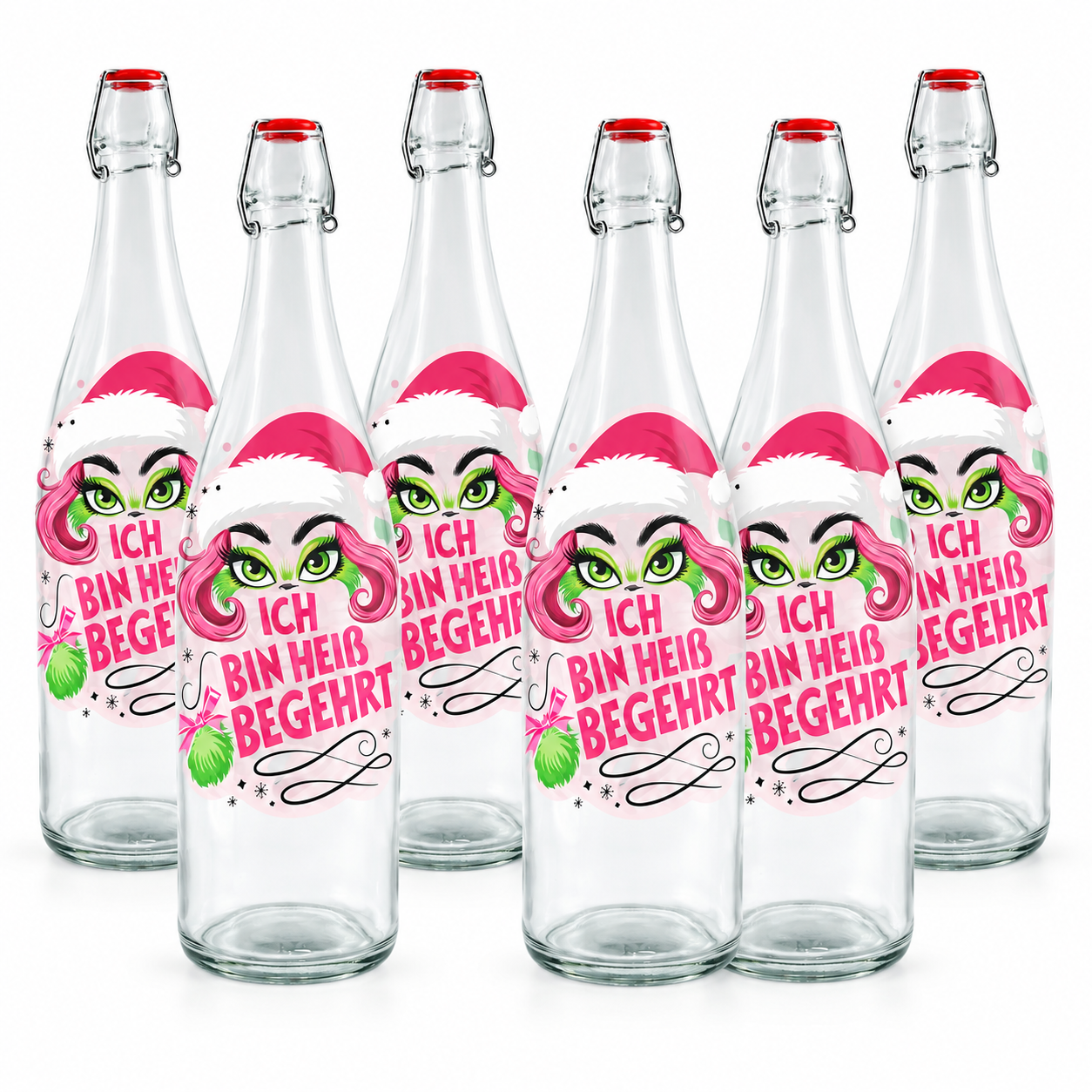 6er Set X-Miss Glasflaschen mit Lady Design in Pink - 250 m oder 500 ml