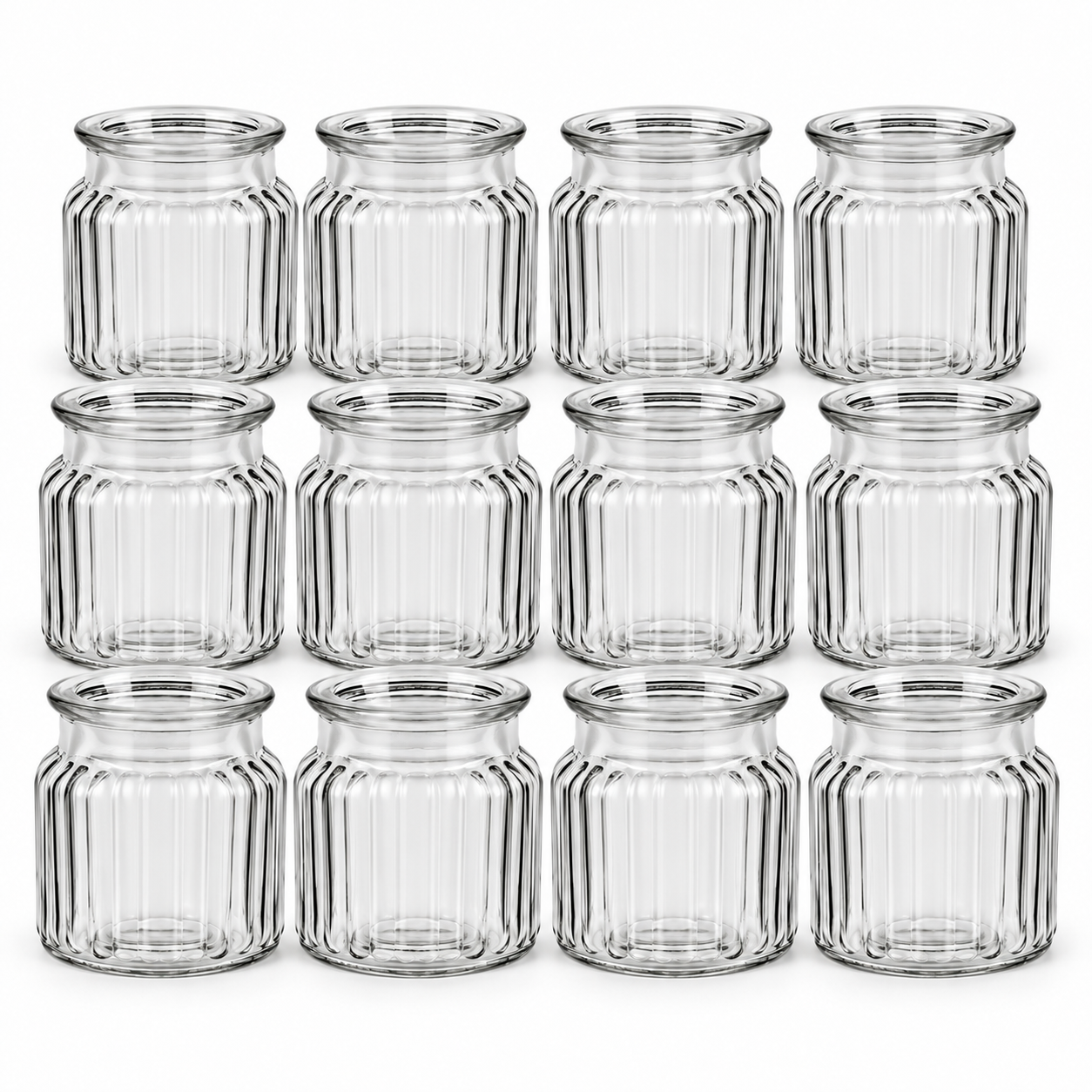 12 x Windlichter aus Glas geriffelt H 9 cm