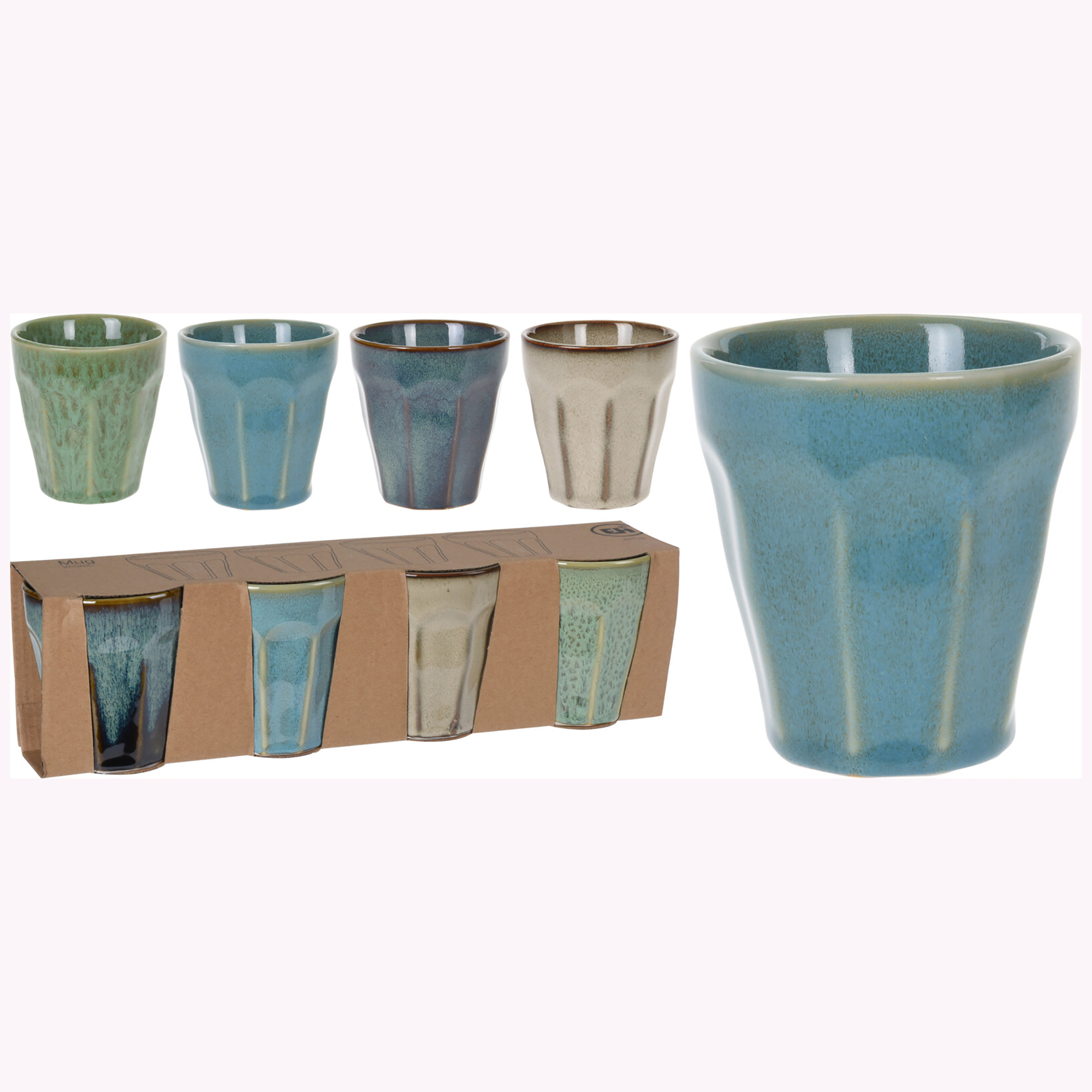 4-tlg. Set Becher aus Porzellan für Espresso - Kaffee und Tee 90ml/250ml/330ml