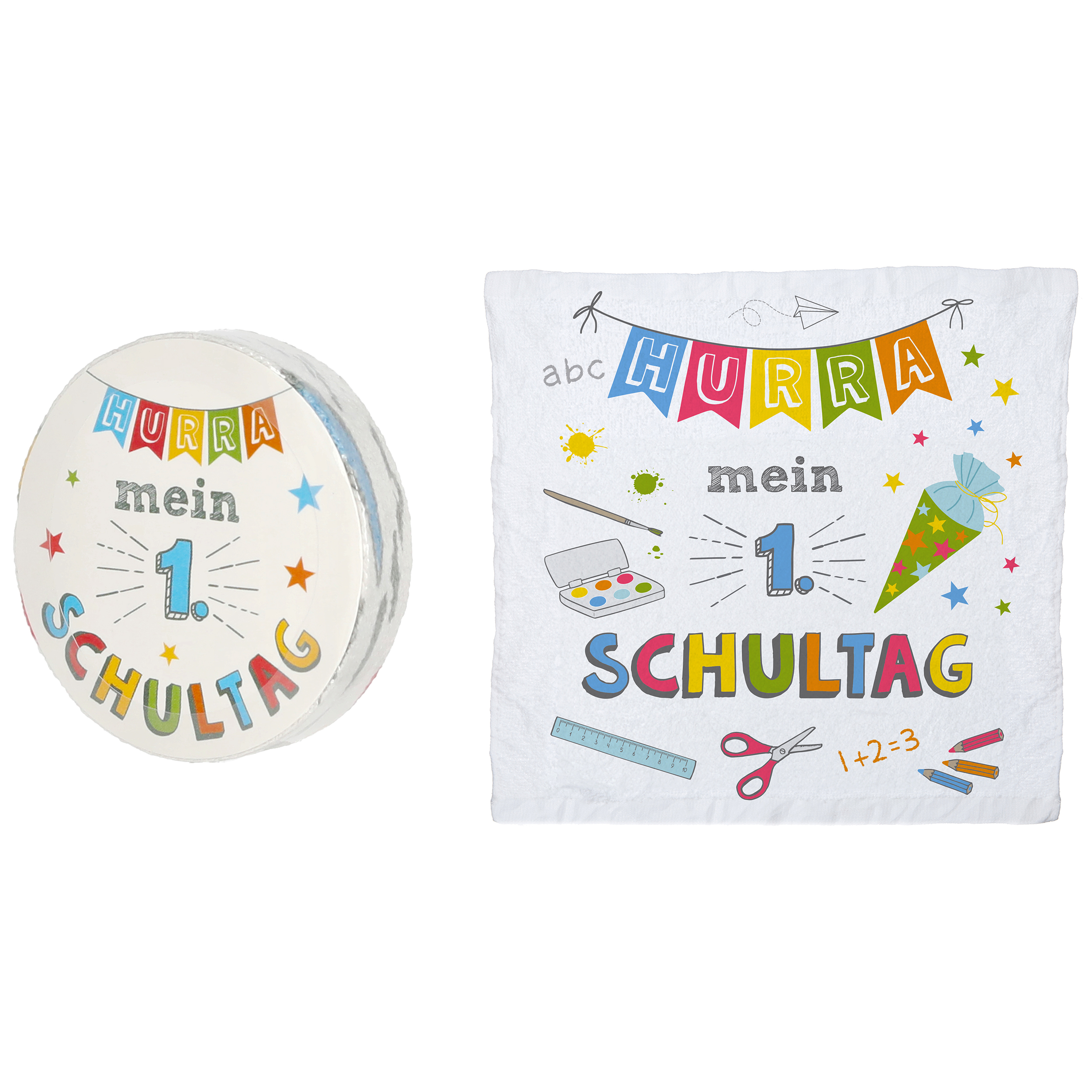 Magisches kleines Handtuch "Hurra...mein 1. Schultag" zur Einschulung