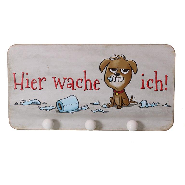 Garderobe "Hier wache ich..." mit Katze oder Hund  42 x 22 cm