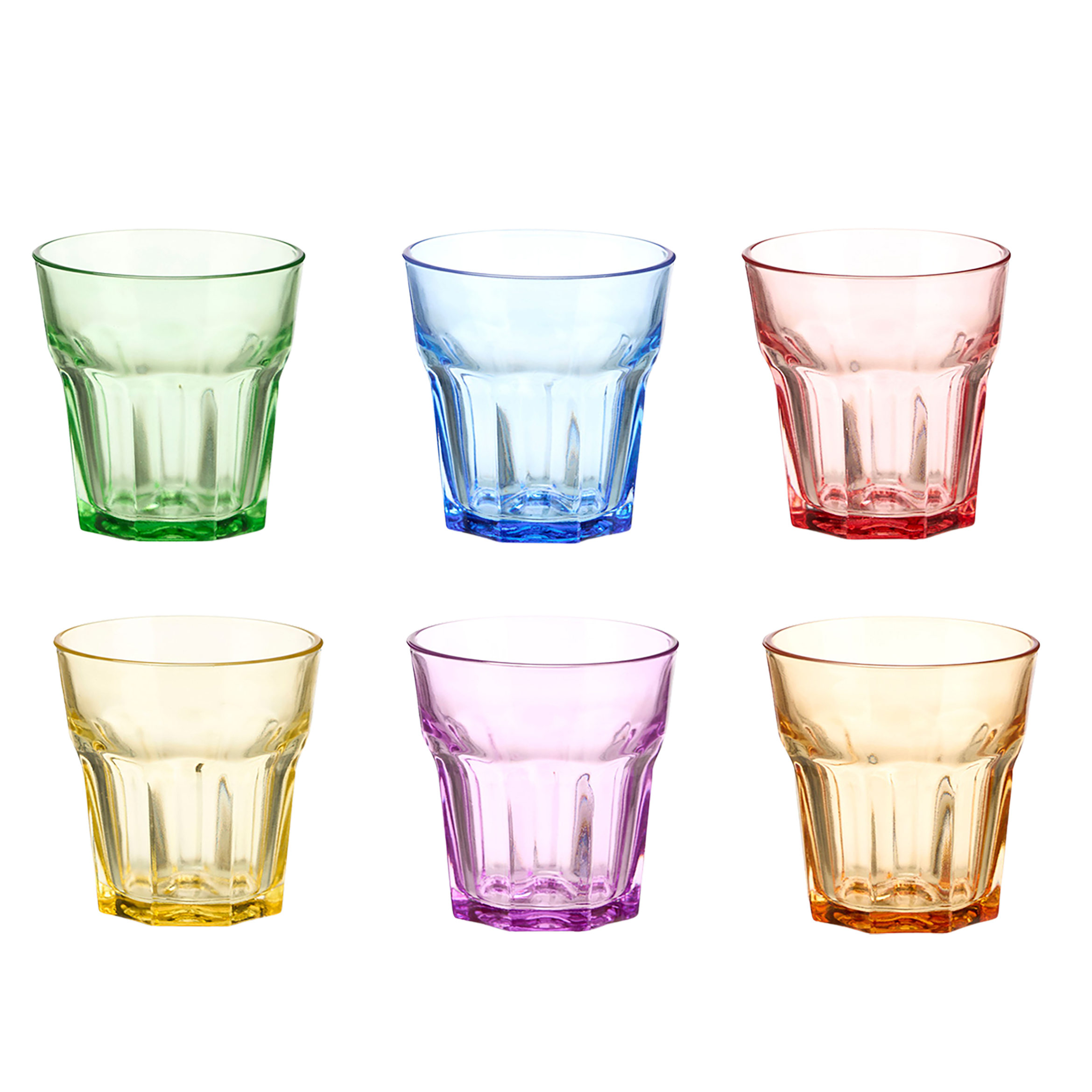 6 x Trinkgläser aus buntem Glas 300 ml - H 9,5 cm
