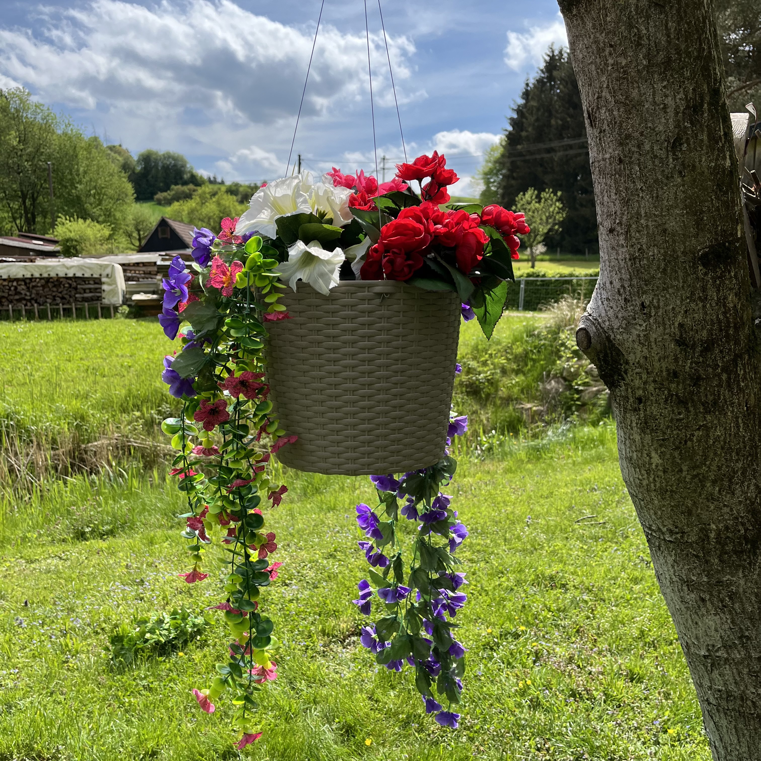 Blumenampel mit Bewässerungssystem mit Metallstreben zum Hängen Ø 26 cm
