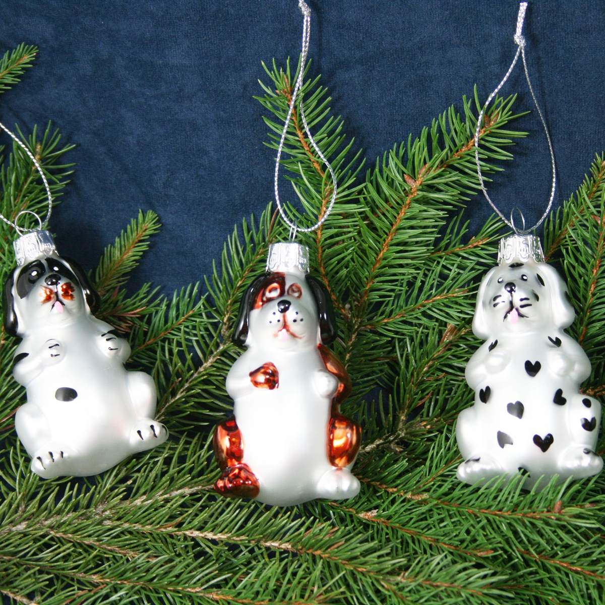 3 Stück "Hunde" Baumschmuck, Glas