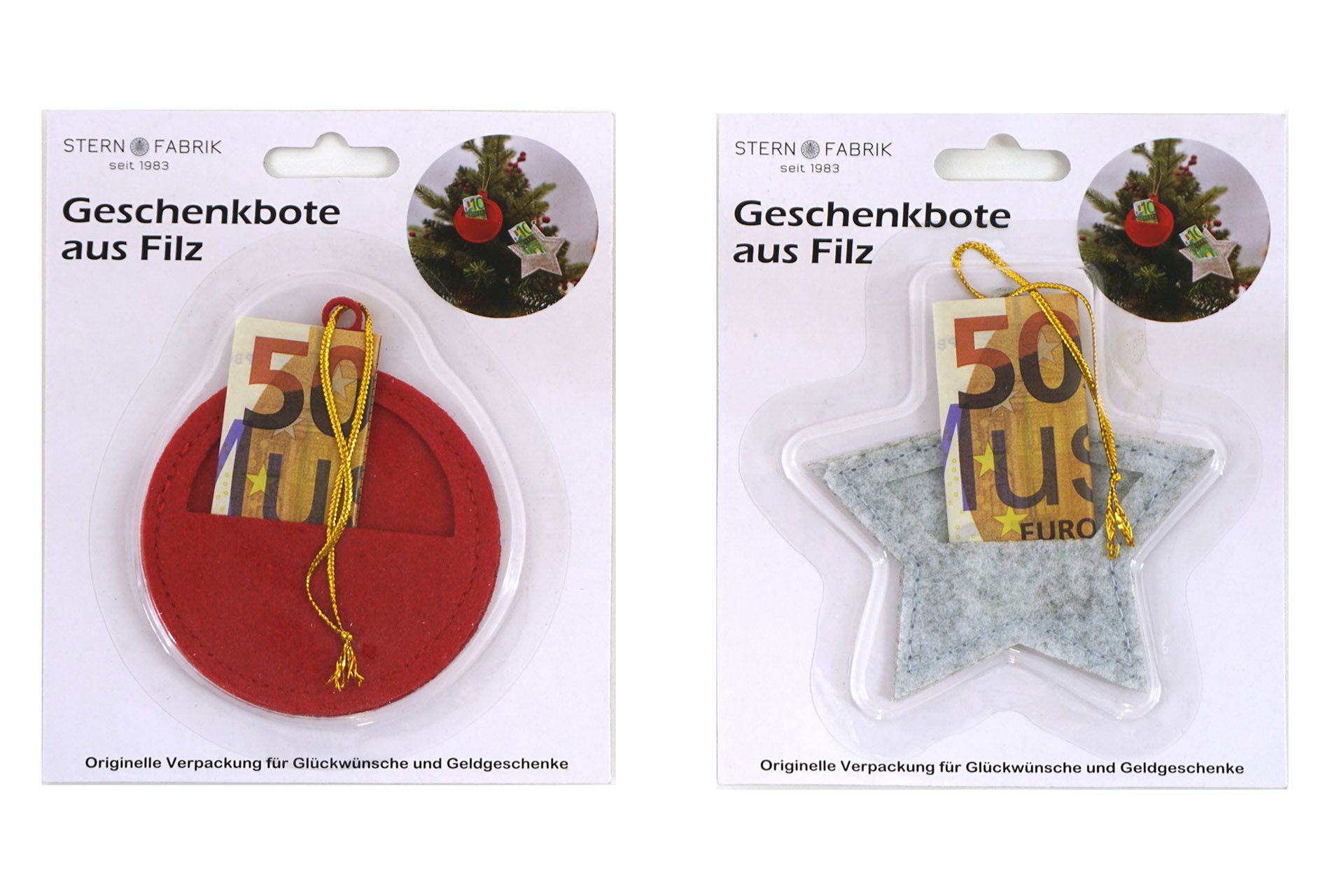 Weihnachtliche Filz-Applikationen für Geldgeschenke in verschiedenen Designs