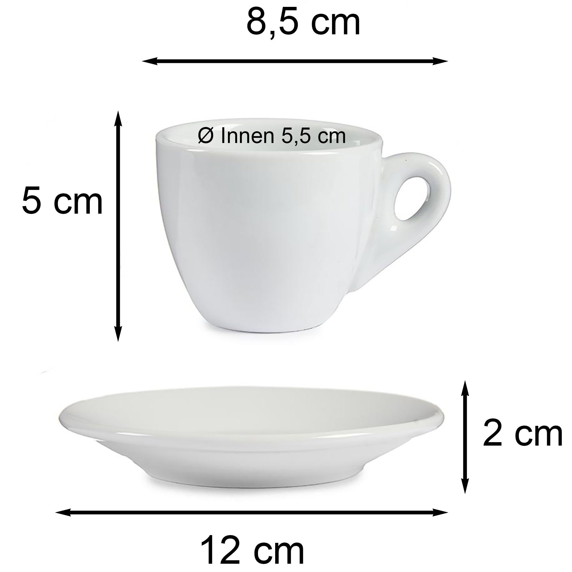 6 x Tassen mit Unterteller aus Porzellan / 12-teilig