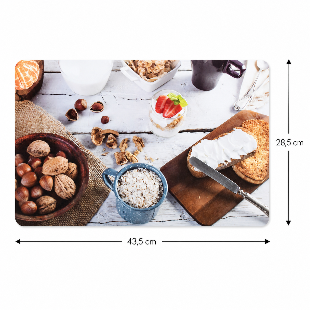 9er Set abwaschbare Tischsets "Nuss und Frucht" mit leckeren Motiven - 43,5 x 28,5 cm