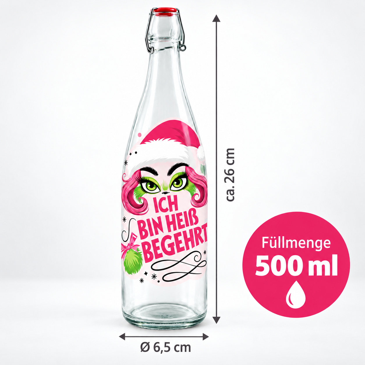 6er Set X-Miss Glasflaschen mit Lady Design in Pink - 250 m oder 500 ml