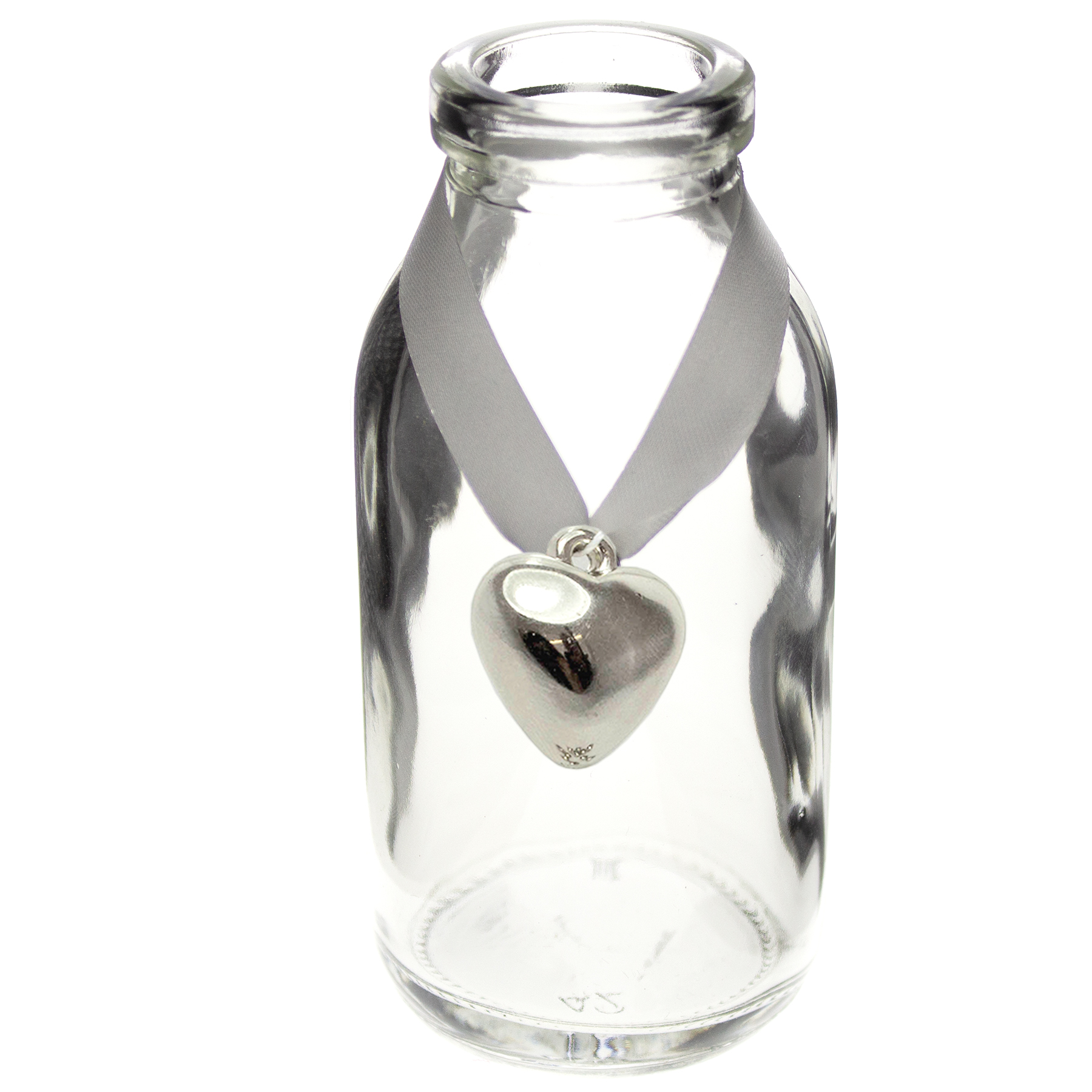 12 x Glasfläschchen - Vasen H 10,5 cm inkl. 12 Herzen mit Öse zum Verzieren