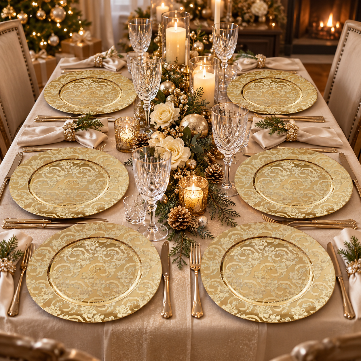 Platzteller 6er Set Ø 33 cm Barock-Design im Antik-Finish in Gold oder Silber