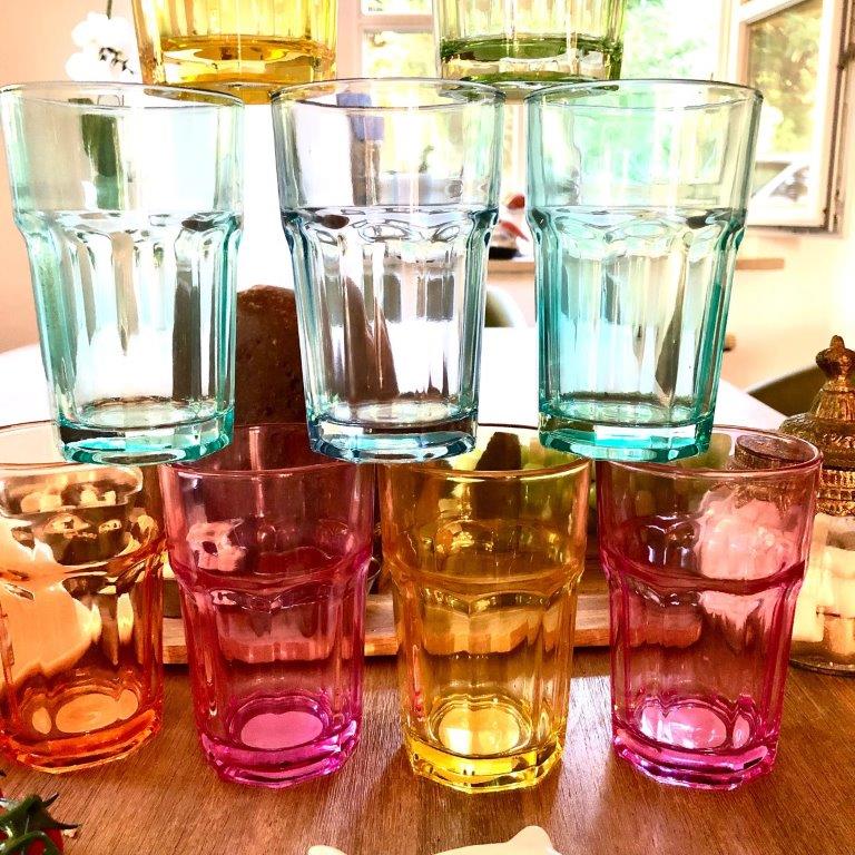 6 x Trinkgläser aus buntem Glas 340 ml - H 12 cm