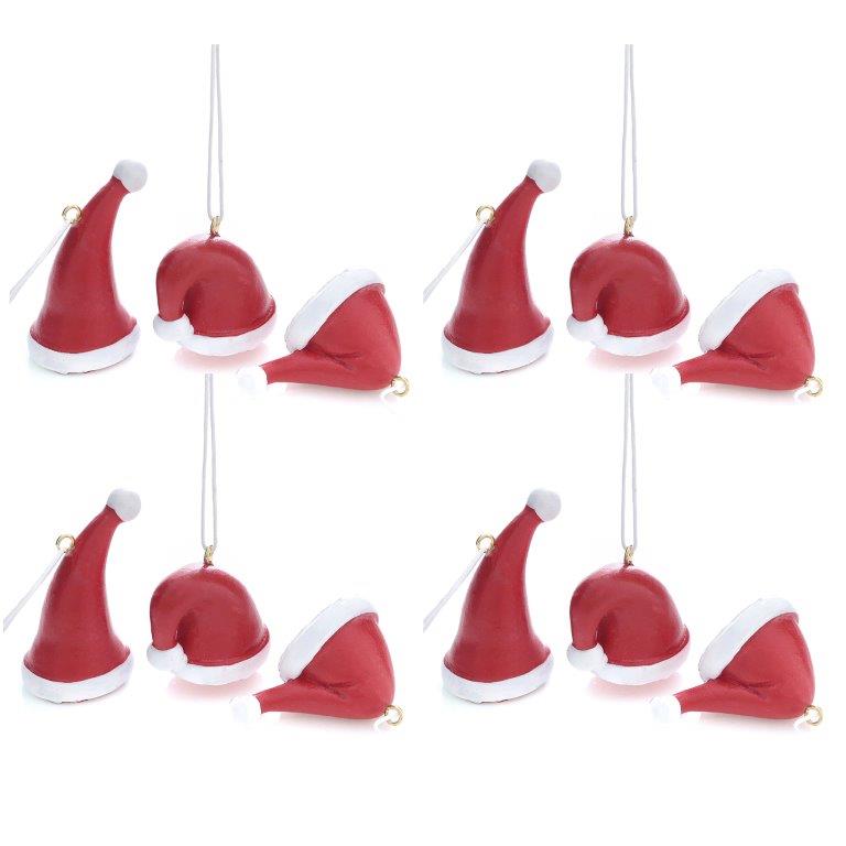 12 x Baumhänger "Weihnachtsmütze" aus Polyresin 3 x 5 cm